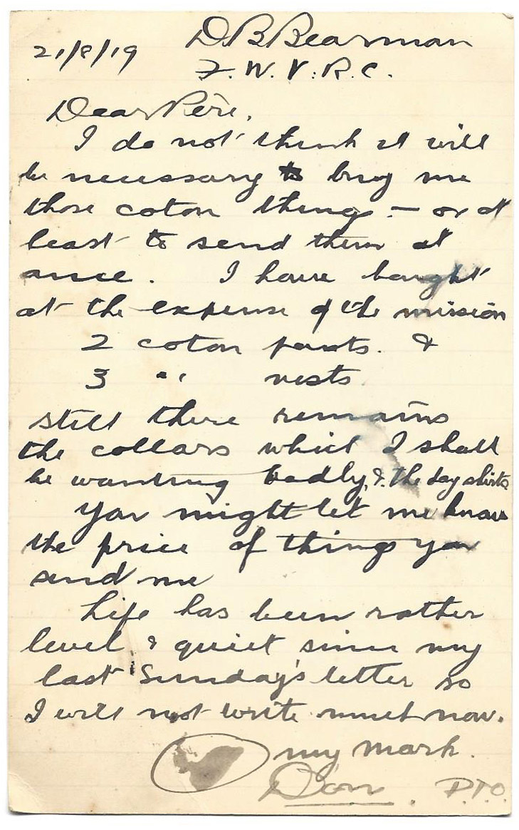 1919-08-21 page age letter by Donald Bearman