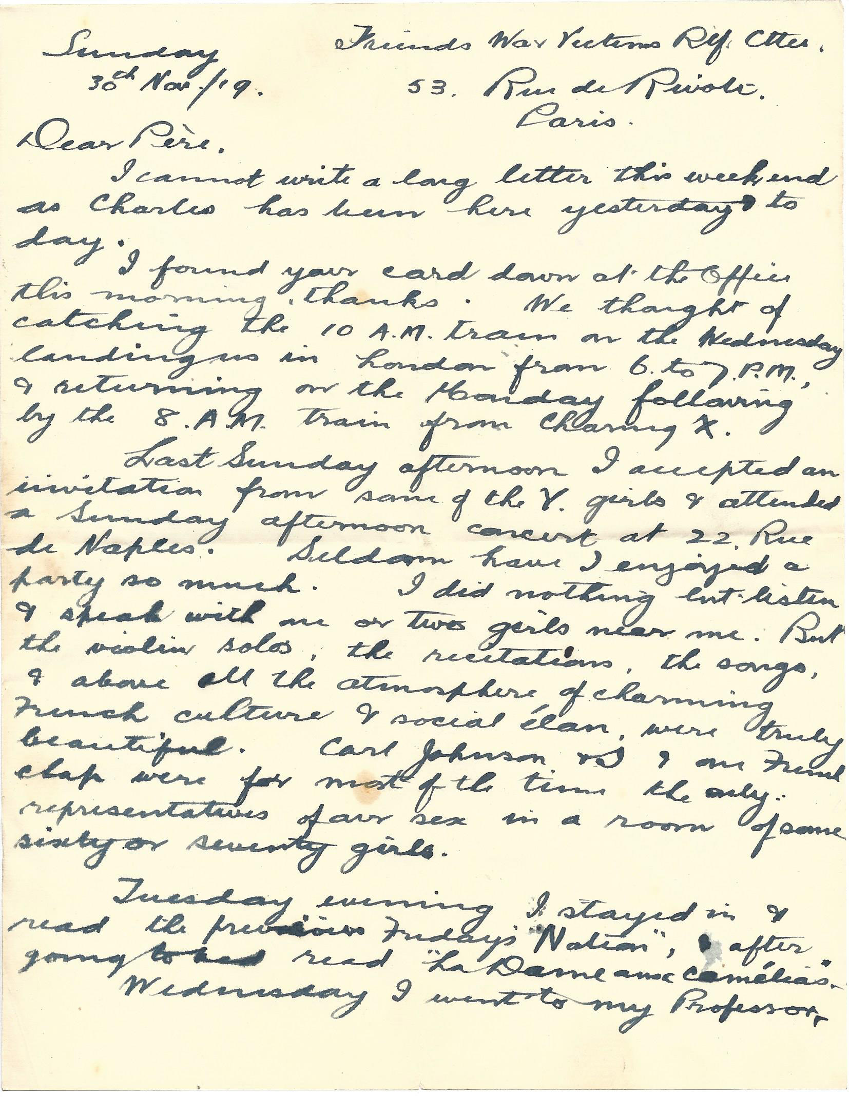 1919-11-30 Page 1 letter by Donald Bearman