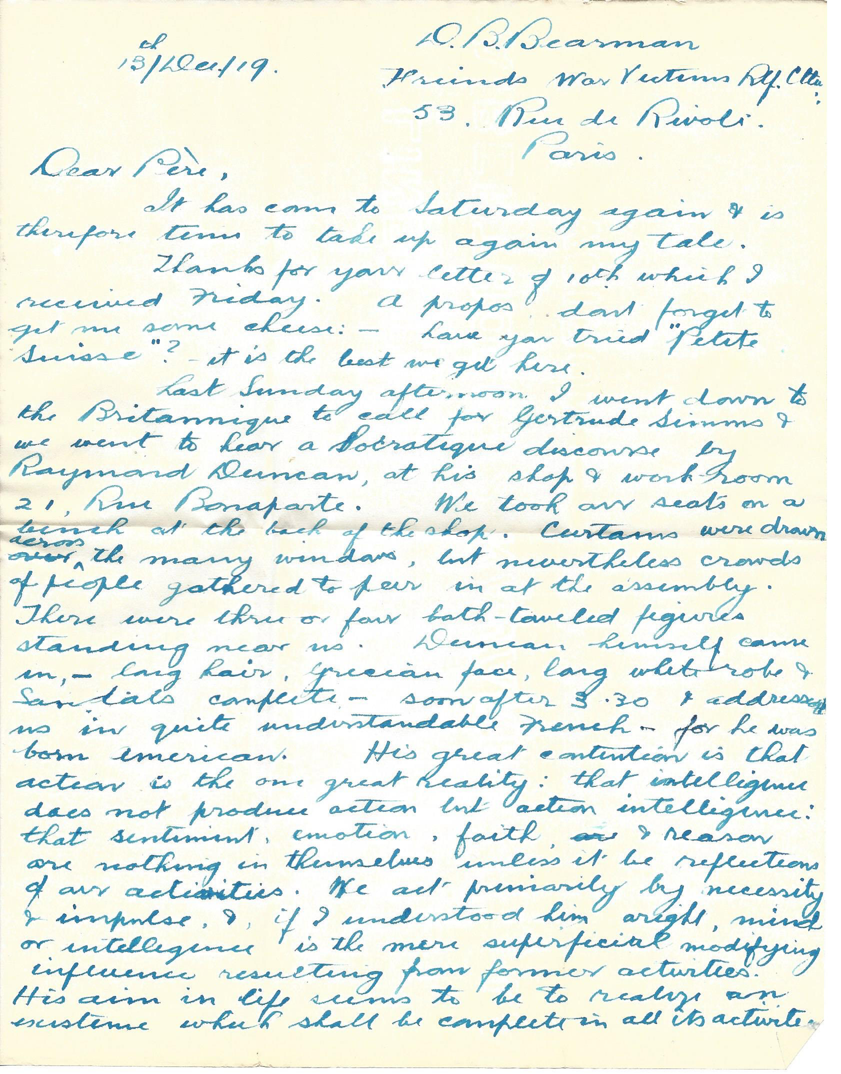1919-12-13 Page 1 letter by Donald Bearman