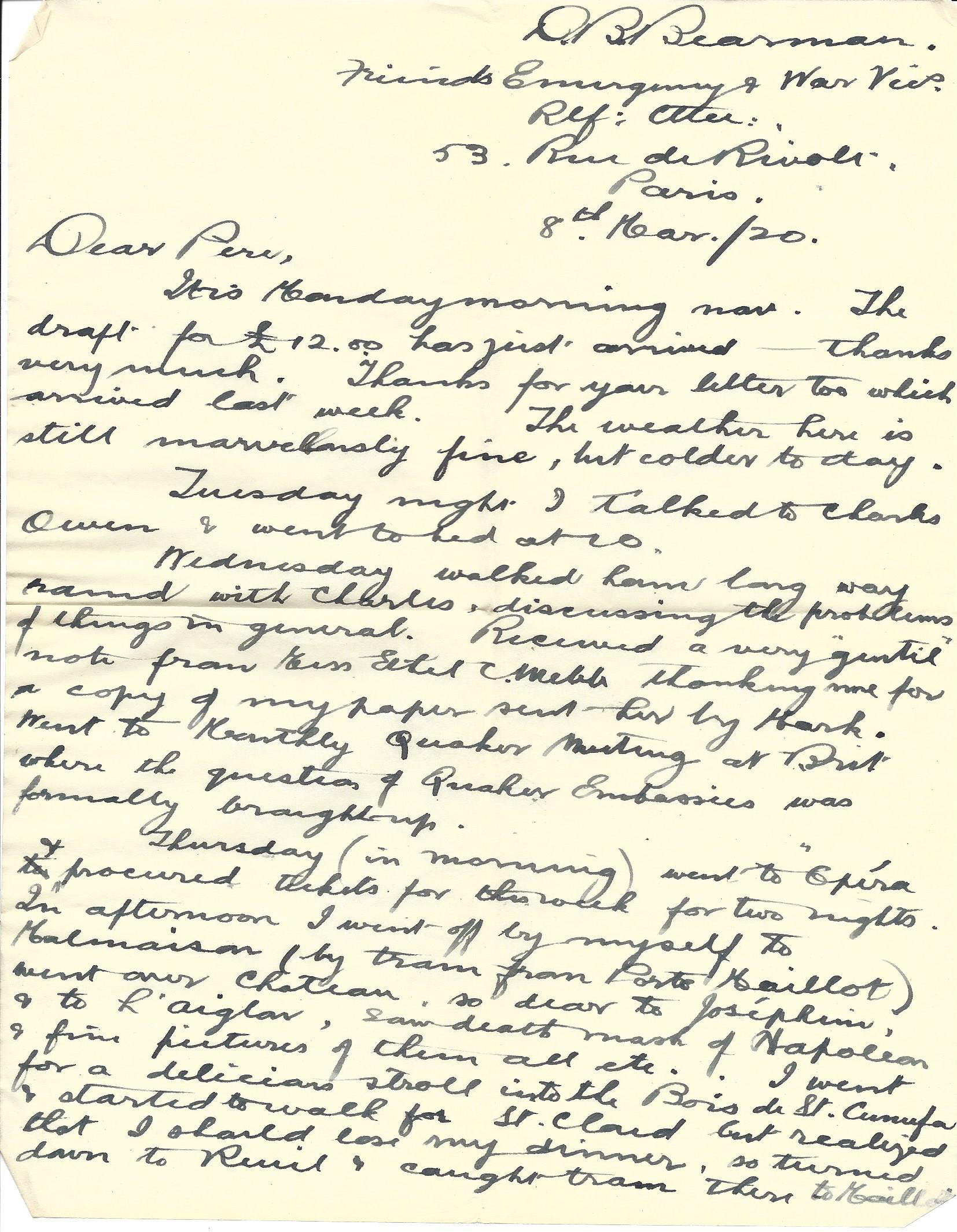 1920-03-08 p1 Donald Bearman letter to his father