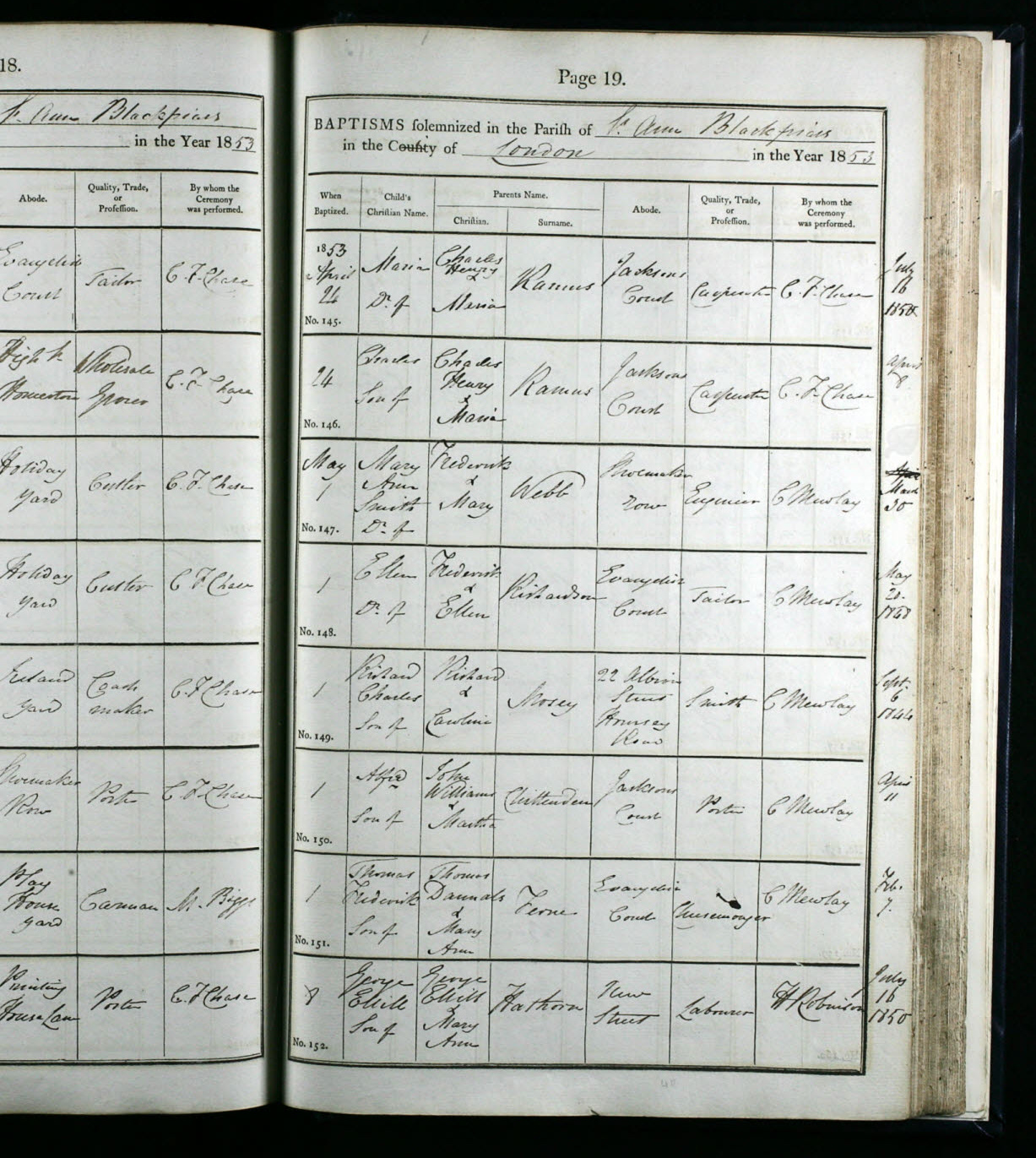 1853 baptism, Mary Ann Smith Webb. There were two Mary Ann Webb births in same area in 1853. However, parents on this seem to match with name and profession.