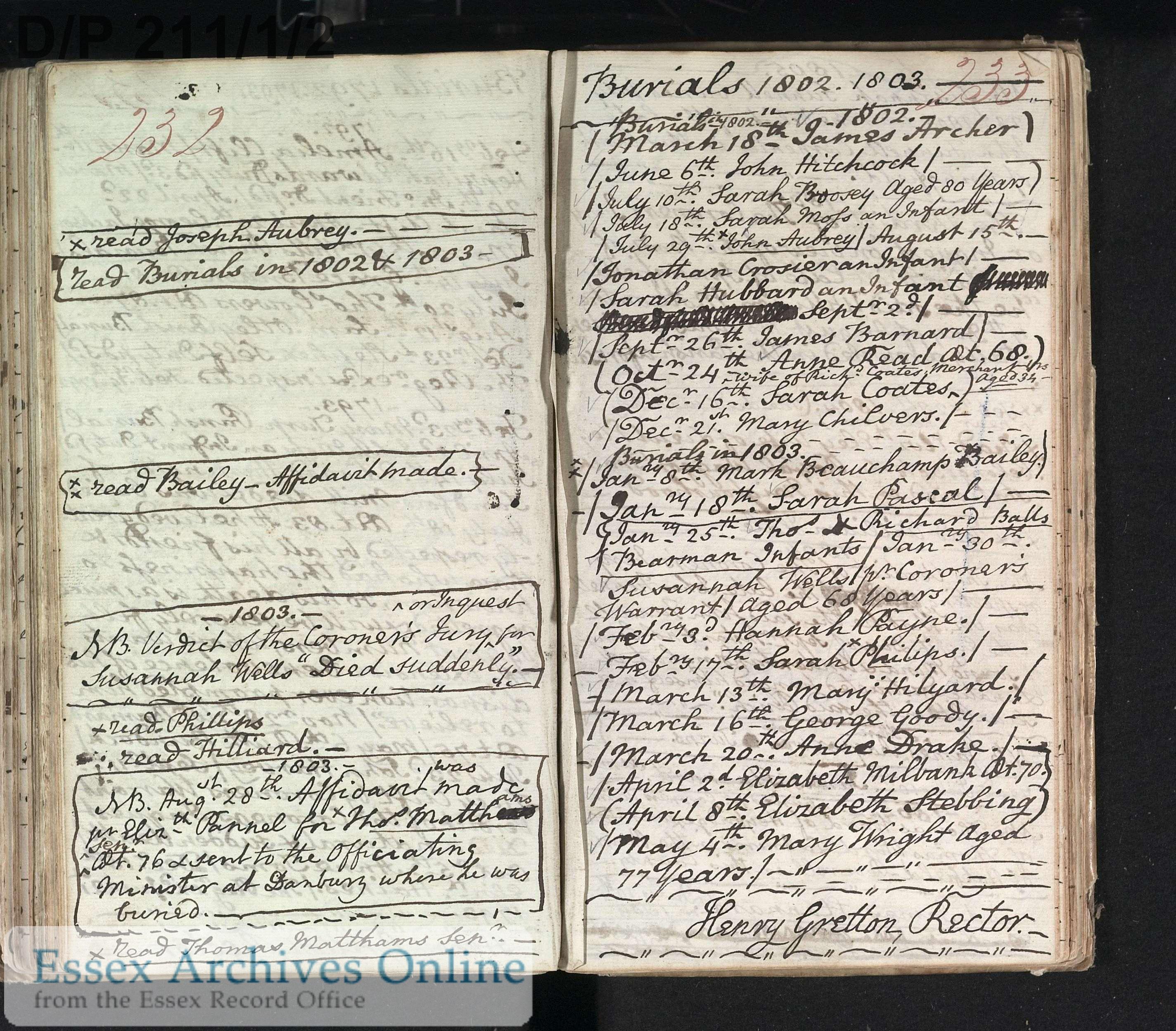 January 25th 1803 burial, Thomas and Richard Balls Bearman infants