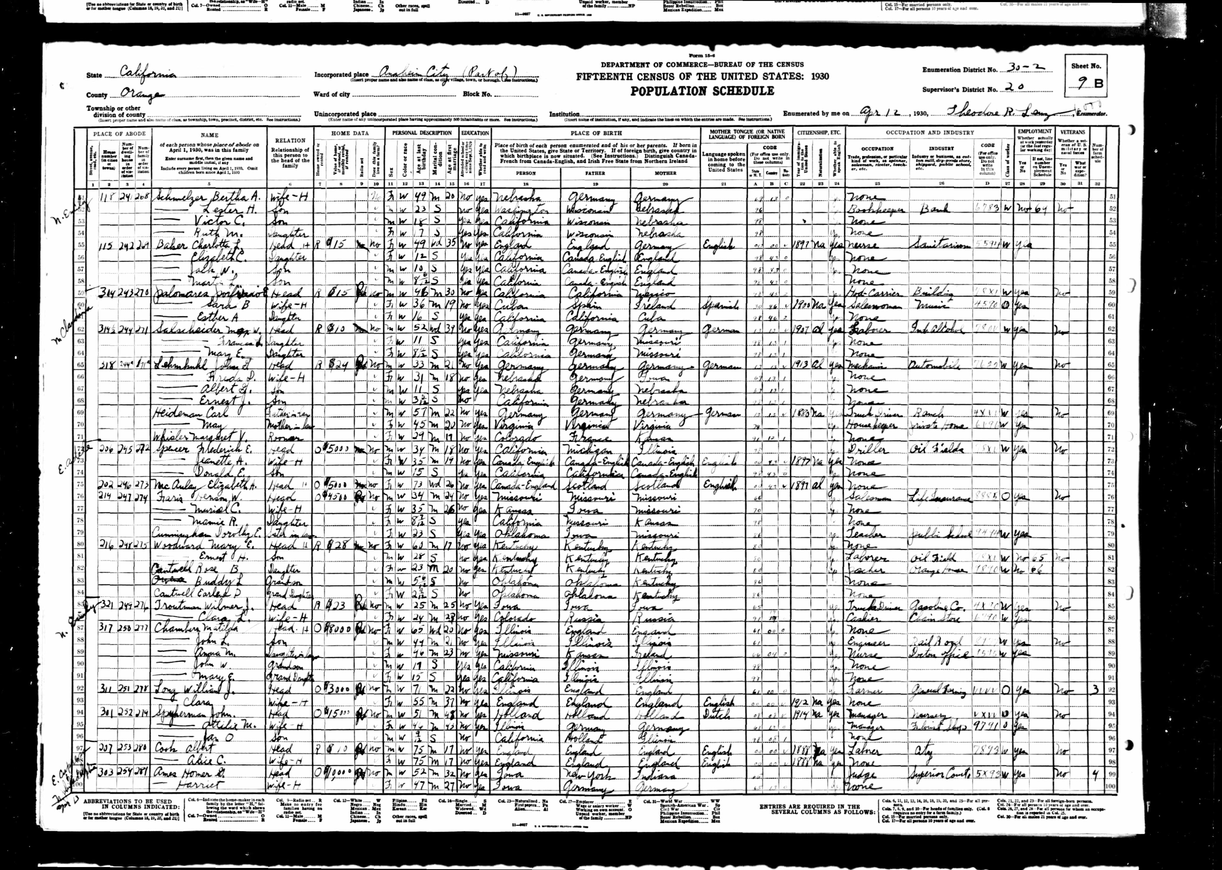 Clara Long in Los Angeles in the 1930 US census