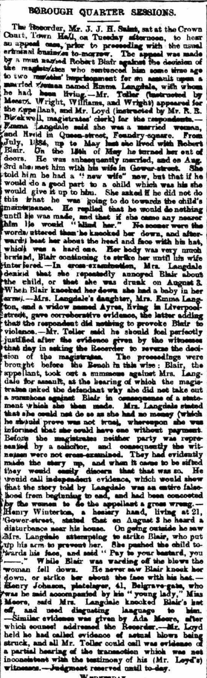 Robert Blair appeals his sentence in 1887 as reported on October 22