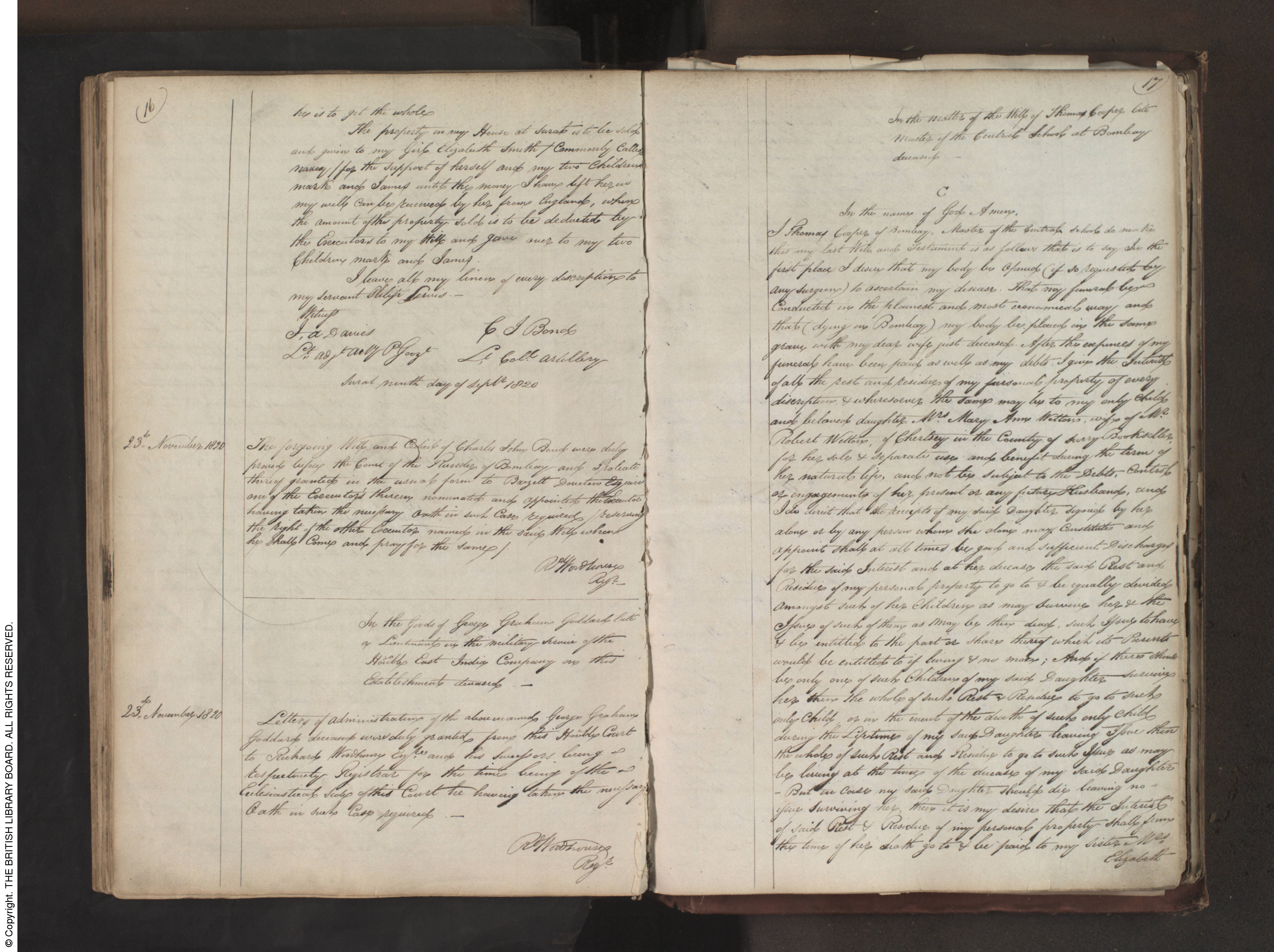 Probate and will for Charles John Bond, Mark Bond’s father, 1820