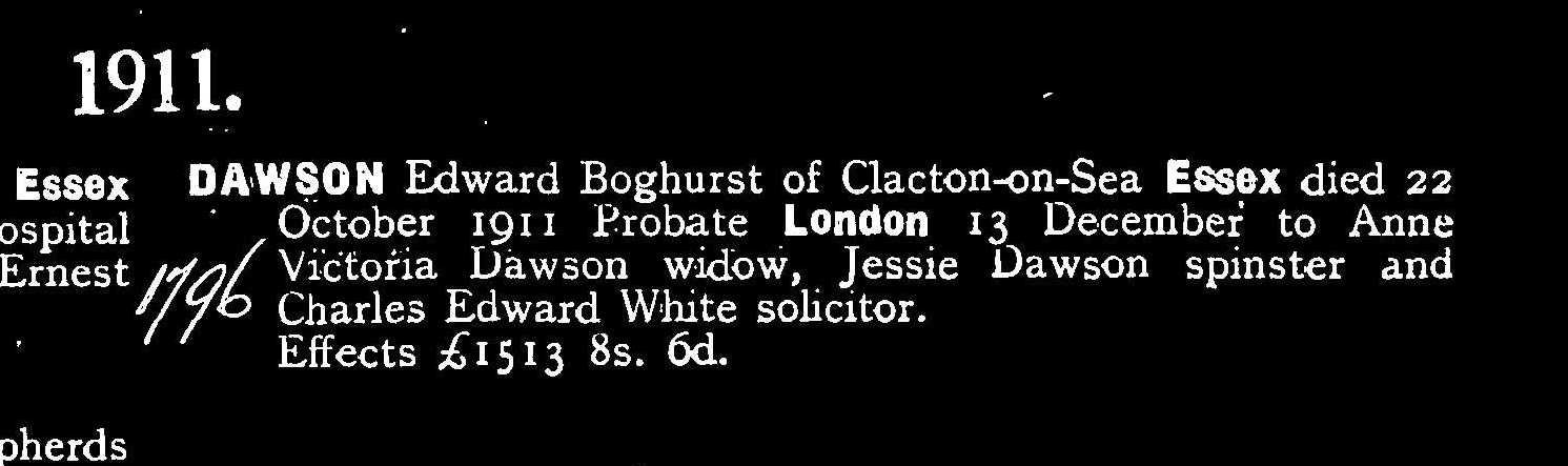 Probate for Edward Boghurst Dawson in 1911