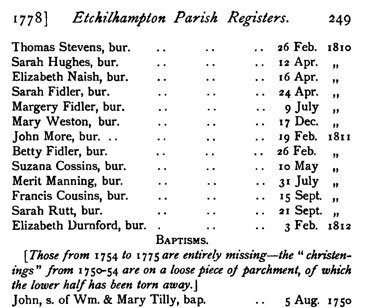 Edward Fidler’s baptism record has probably been lost. Also deaths of Sarah and Margery Fidler in 1810