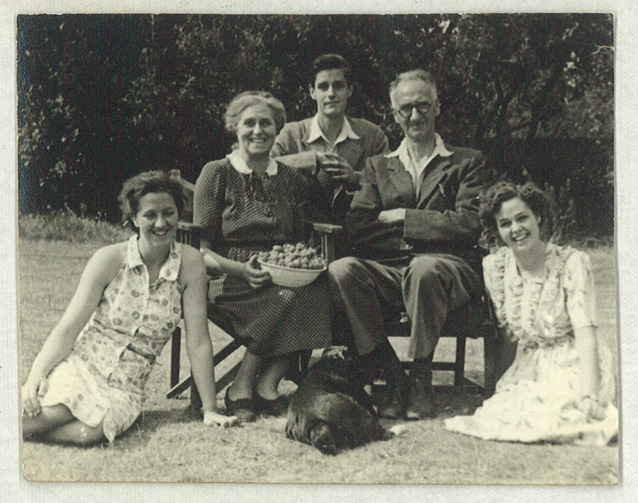 Ethel and Donald Bearman and children Peter, Rosalind and Pippa presumably in their gardens at Noonsun, Broxbourne, Herts