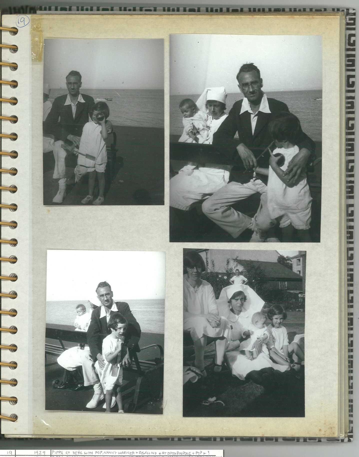 P19: Pippa Bearman with father Donald, Nanny Warner and Rosalind at Deal and at Broxbourne with ?, 1929.