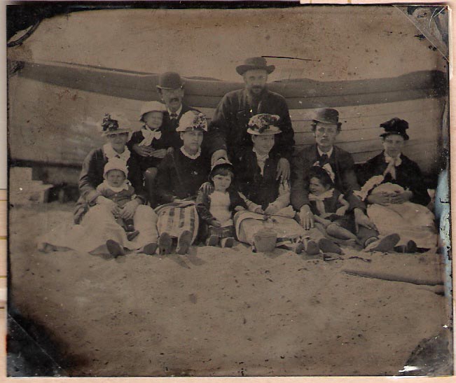 Thomas, Keturah and family on beach at Deal. Don’t know who is who