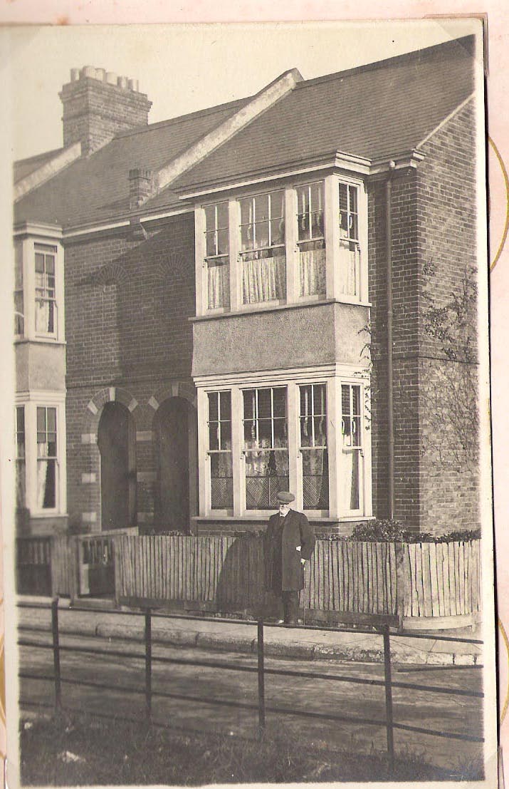 Nathaniel KEVAN outside his house at Blenheim Road, Deal