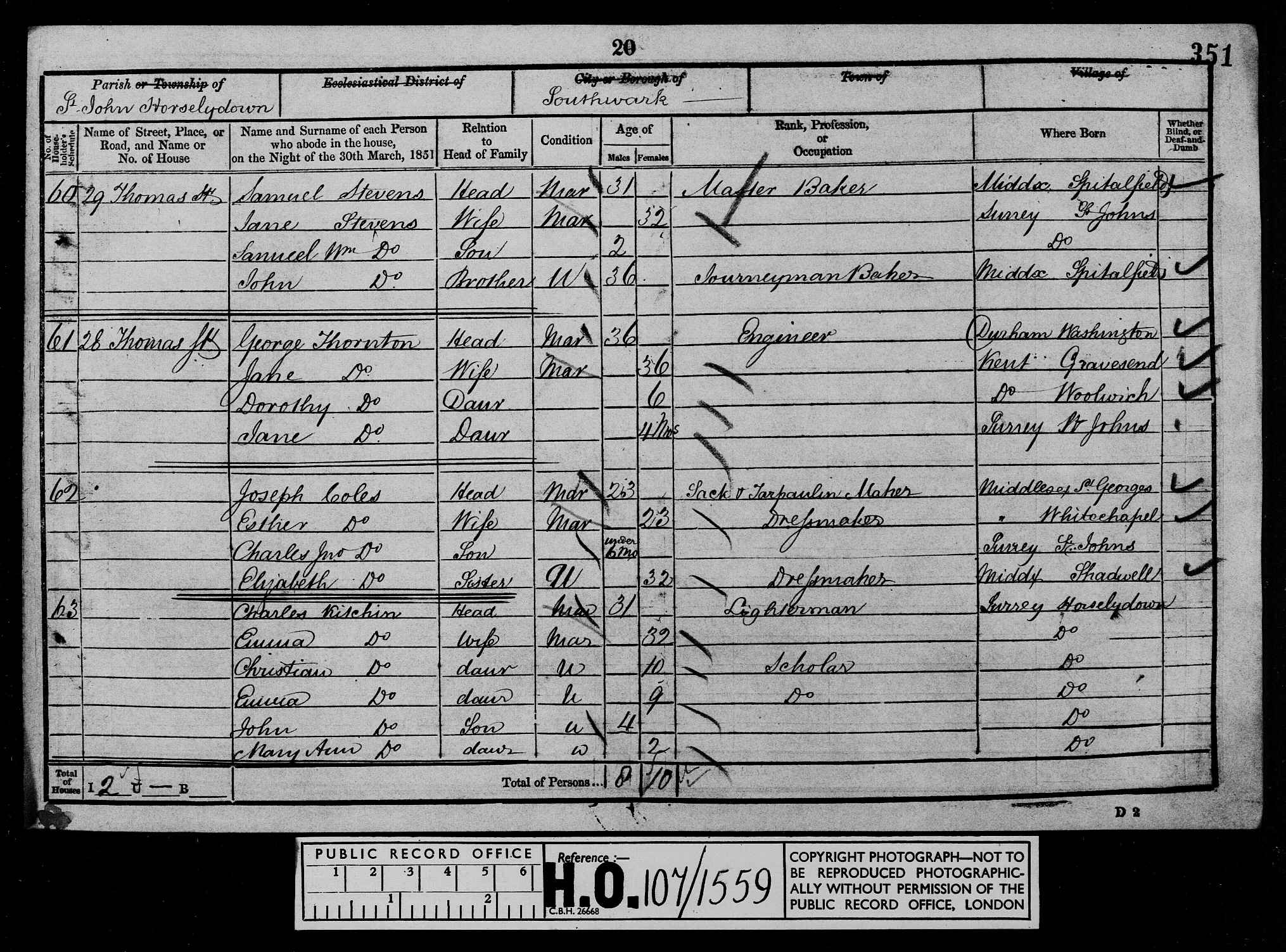 1851: 29, Thomas Street, Saint John Horsleydown, Southwark, Surrey