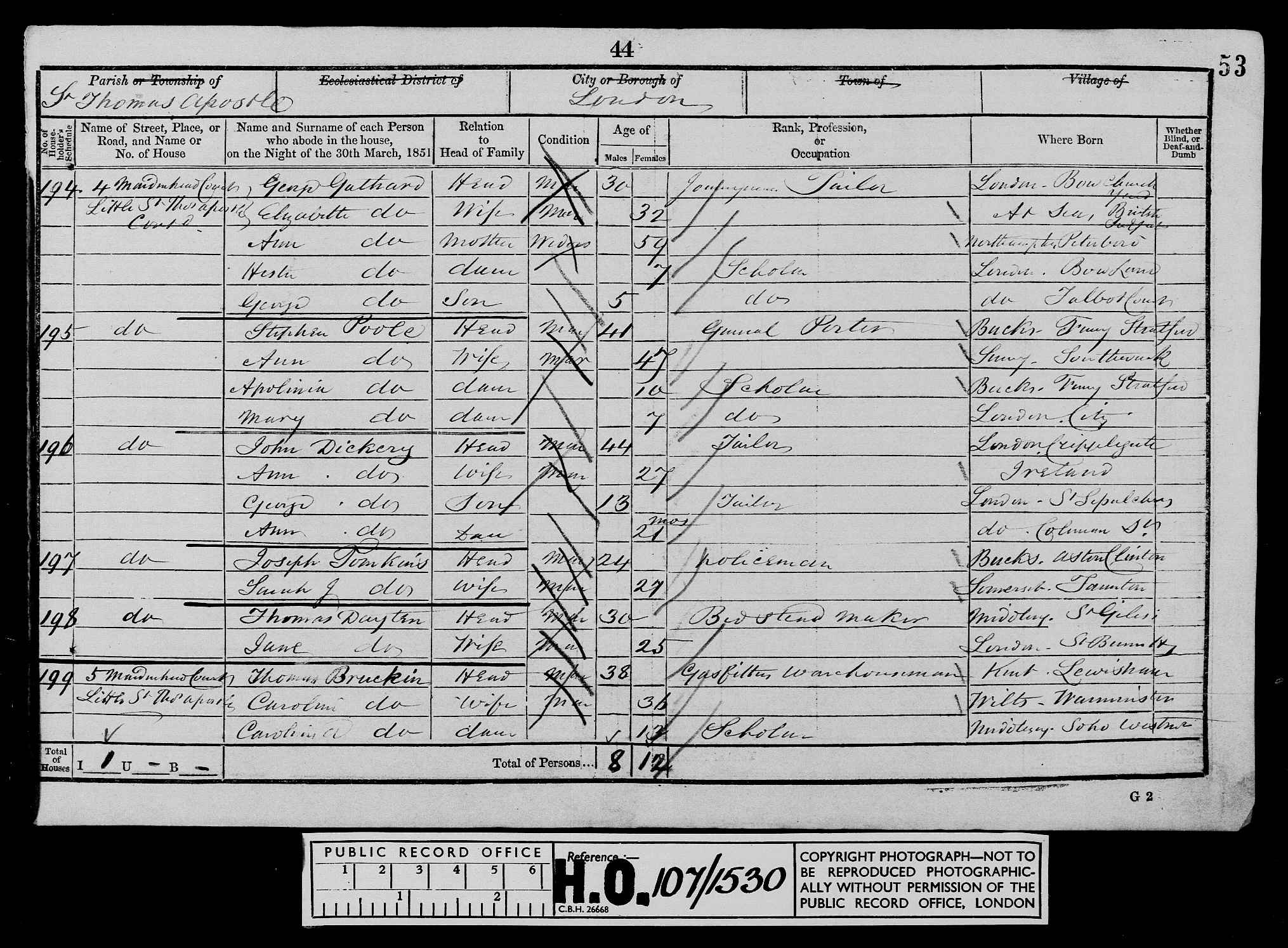 1851: 4 Maidenhead Court, Little St, Saint Thomas Apostle, London, Middlesex