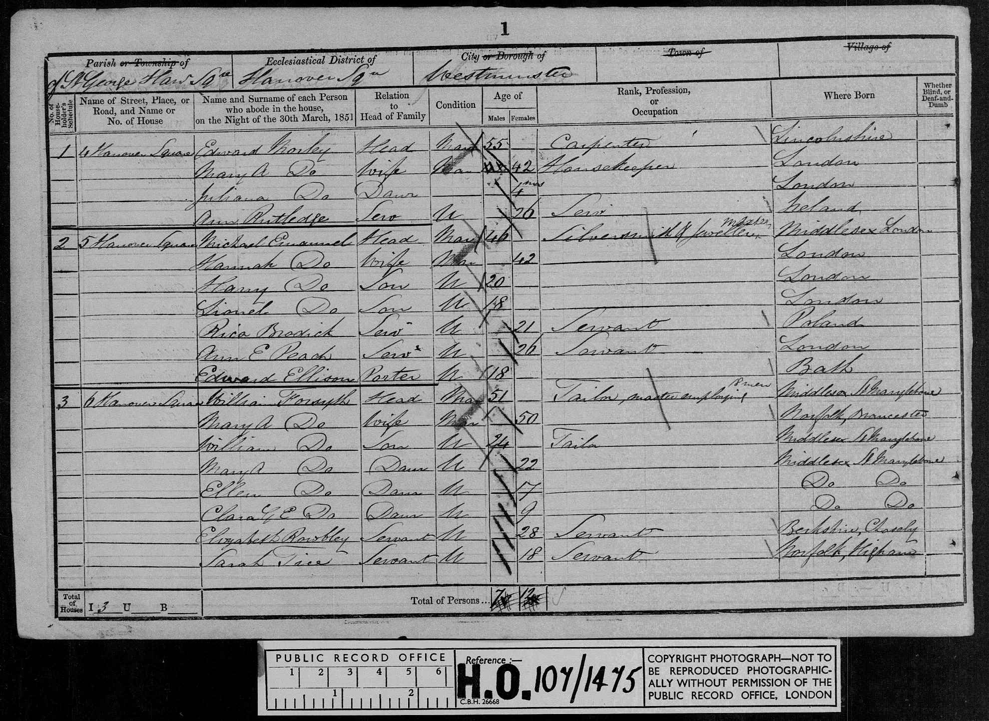 1851: 6 Hanover Square, London, London