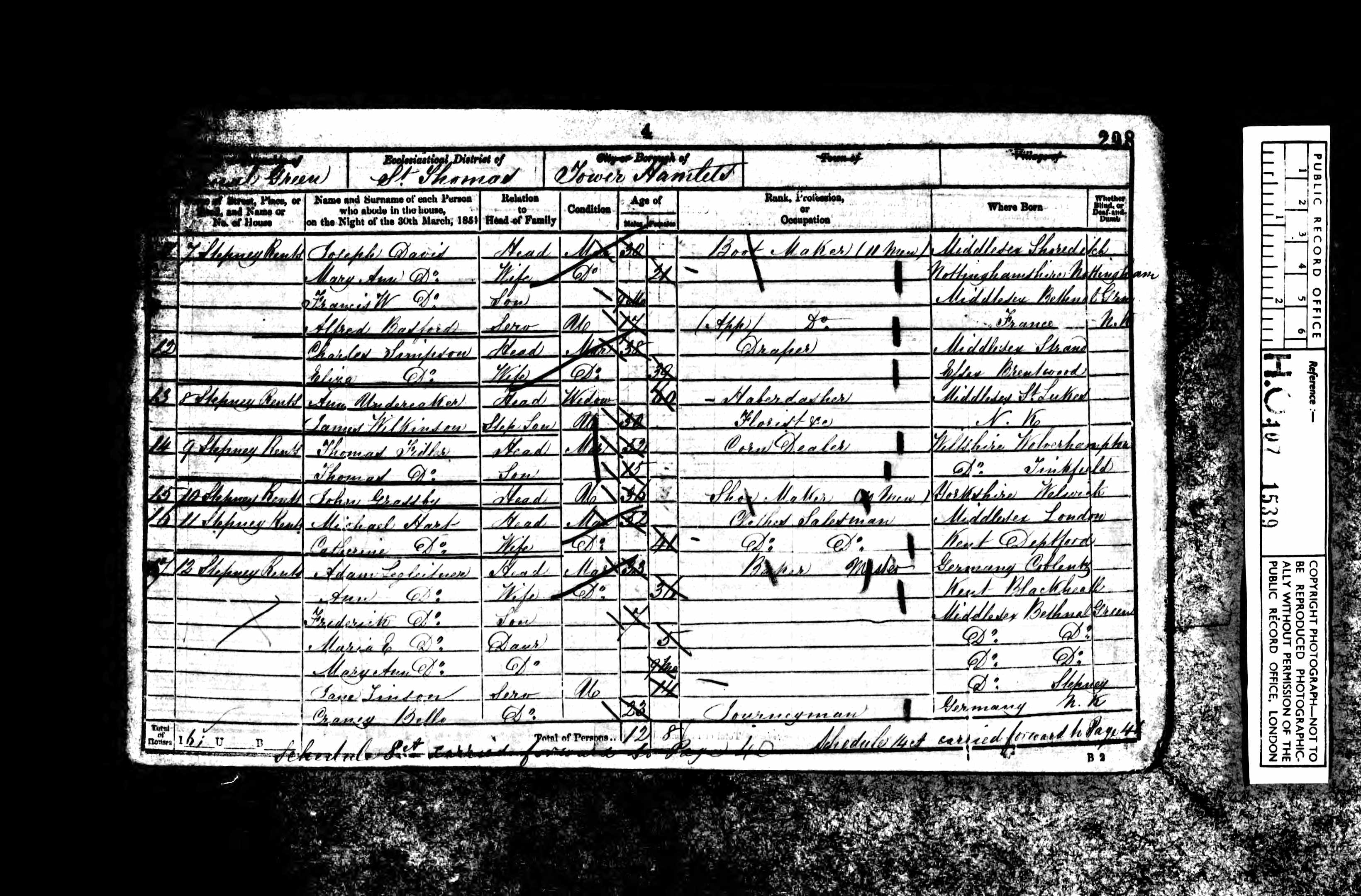 1851: 9, Stepney Rents, Bethnal Green, Tower Hamlets, Middlesex