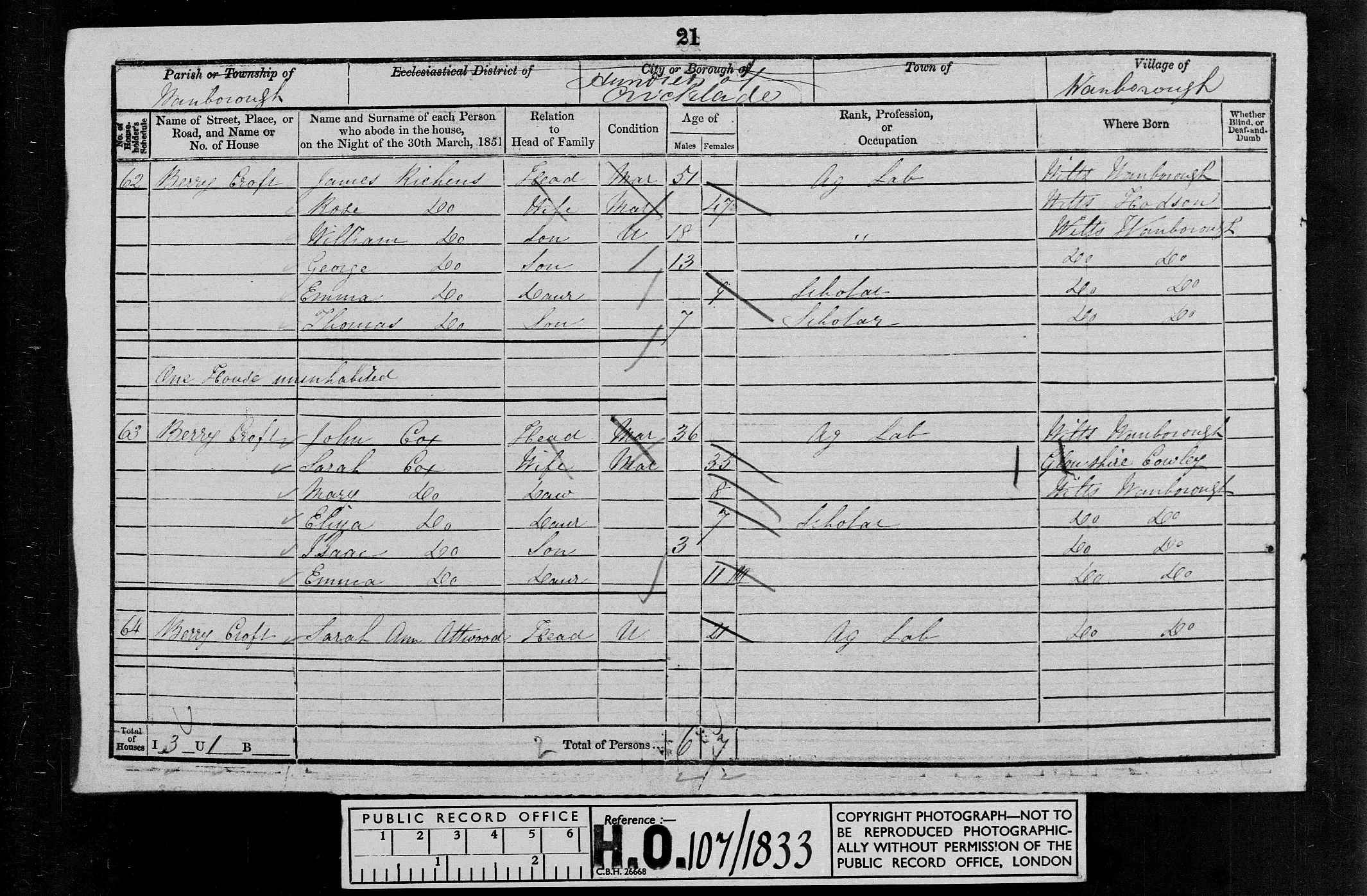 1851: Berry Croft, Wanborough, Wiltshire