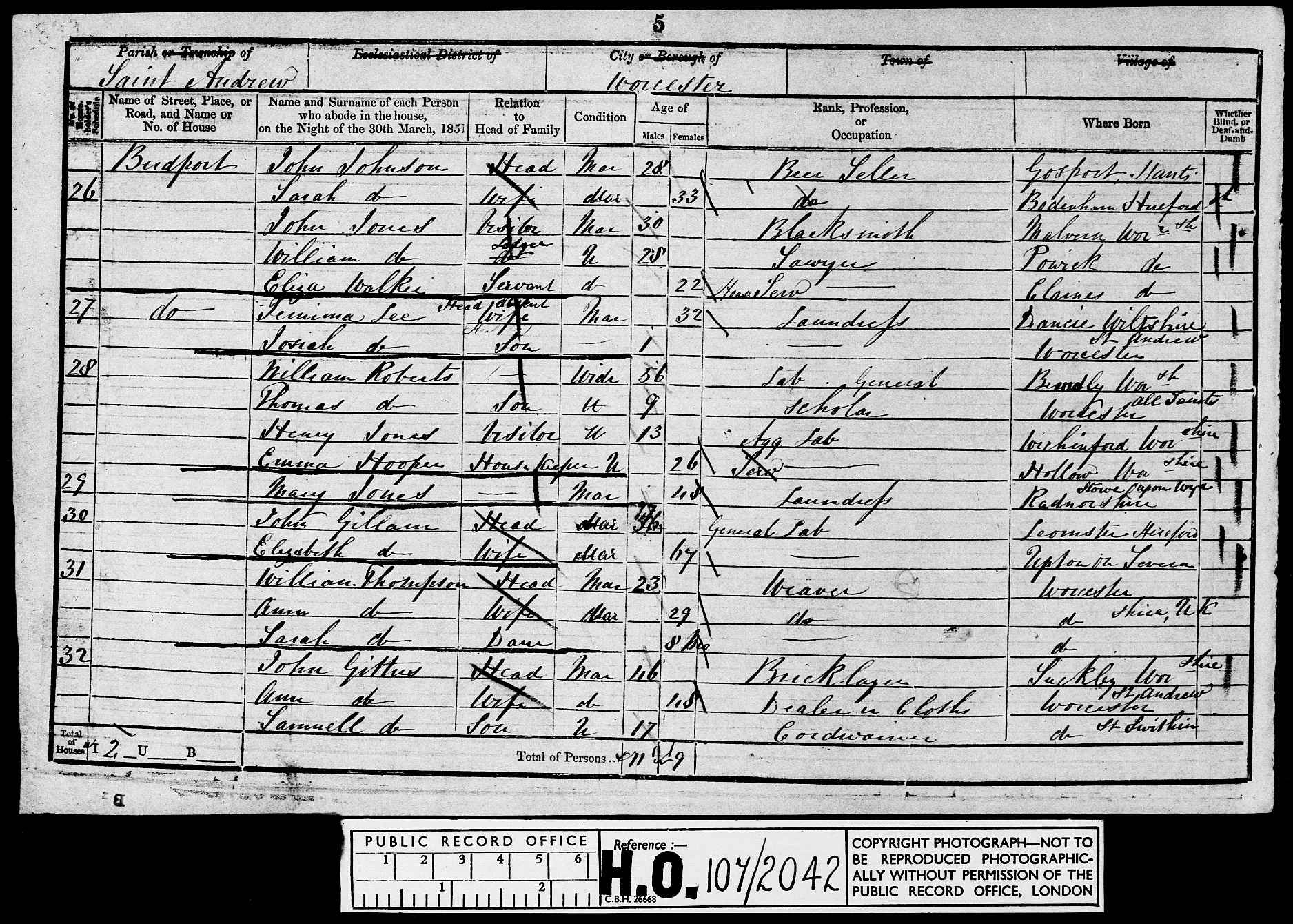 1851: Birdport, St Andrew, Worcester, Worcestershire