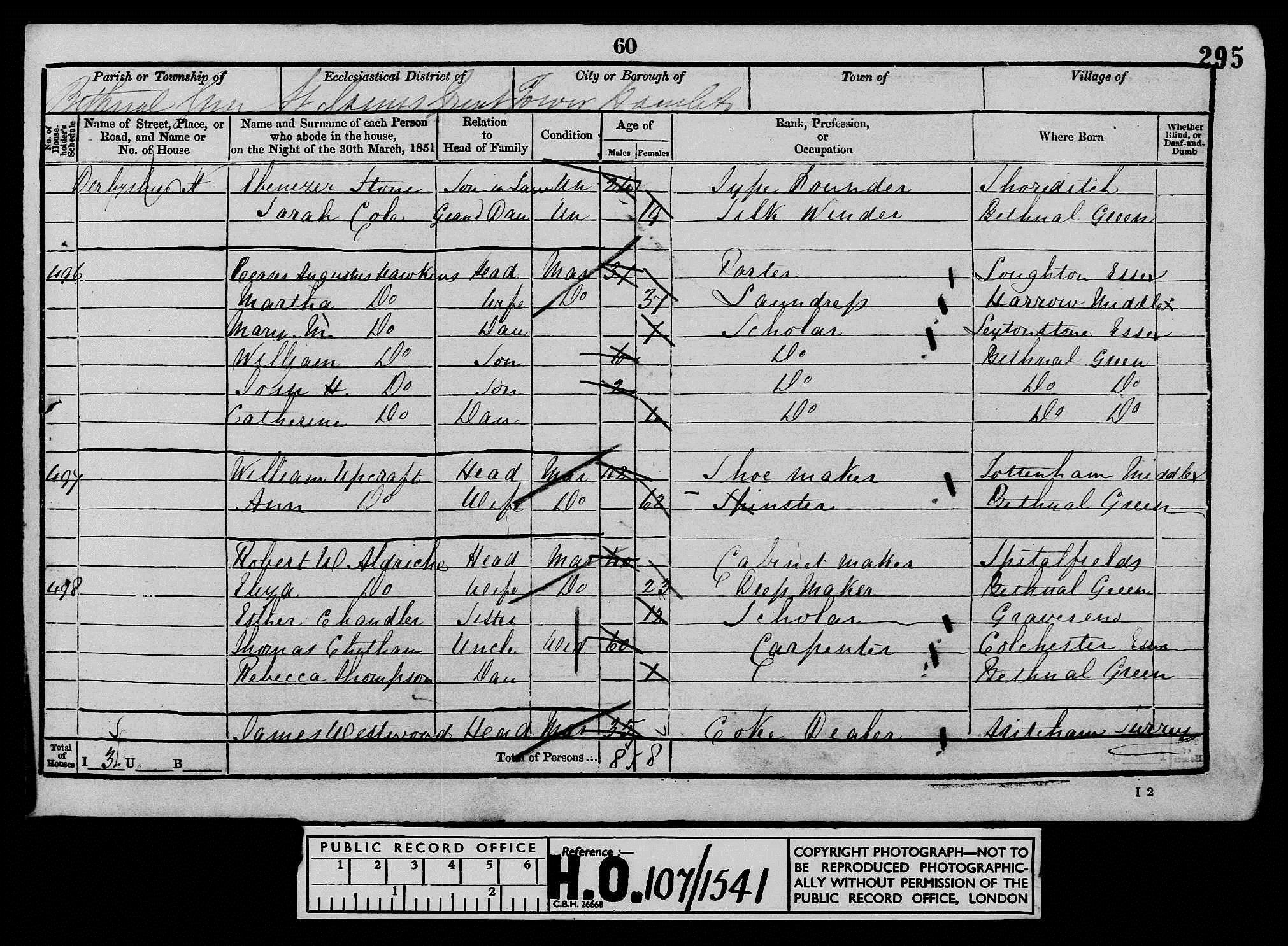 1851: Derbyshire Street, Bethnal Green, Middlesex