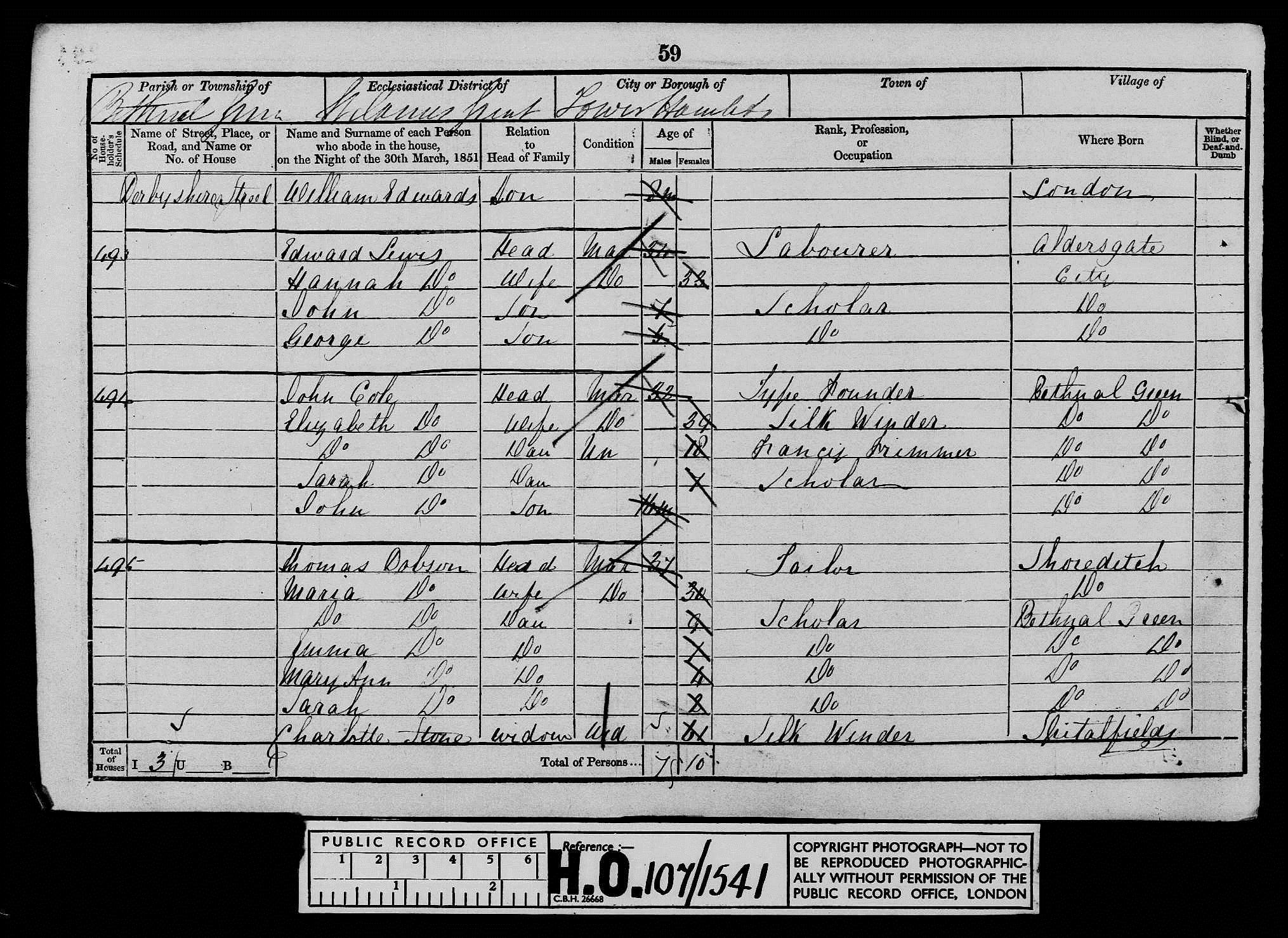 1851: Derbyshire Street, Bethnal Green, Middlesex