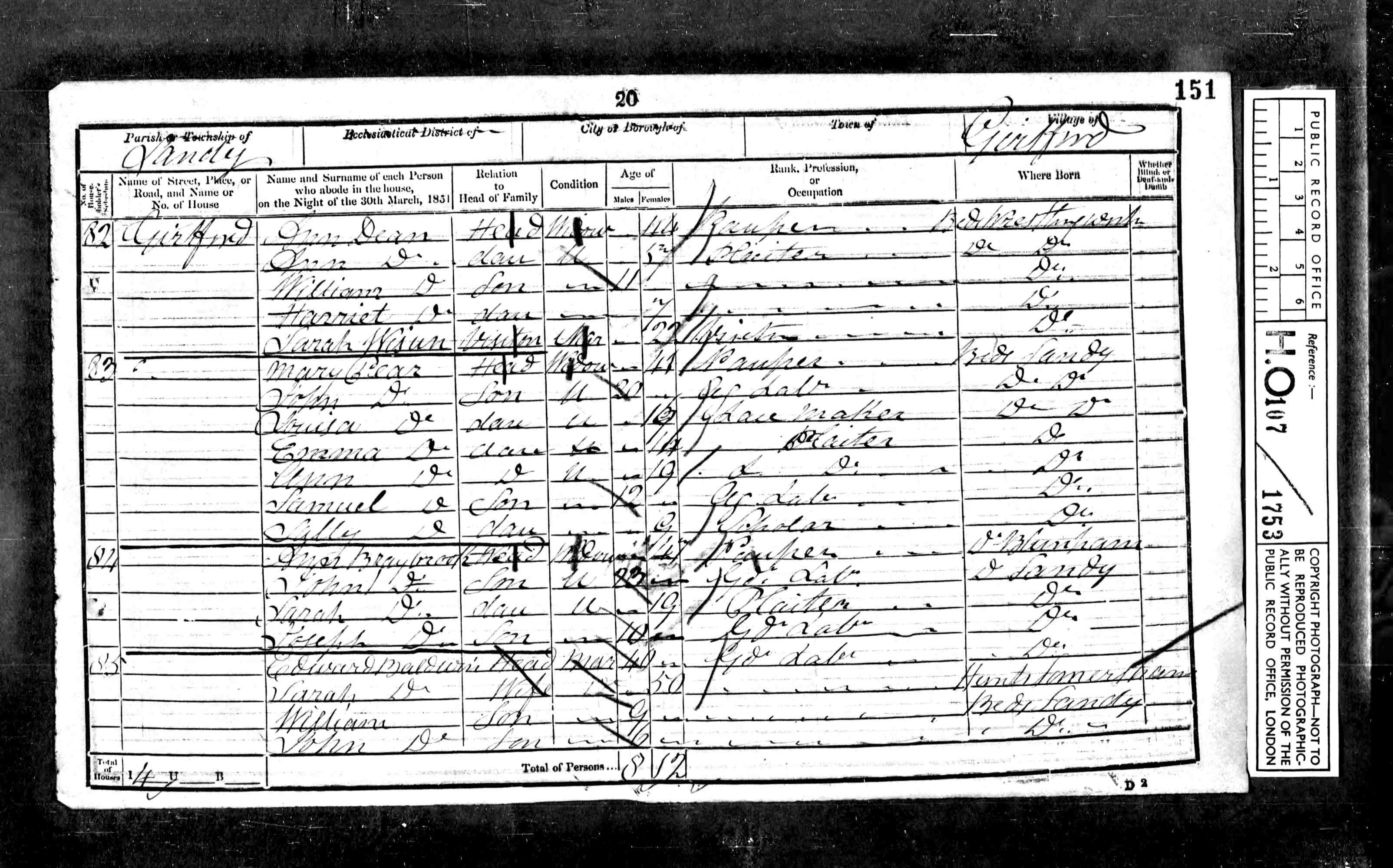 1851: Girtford, Sandy, Bedfordshire, Bedfordshire