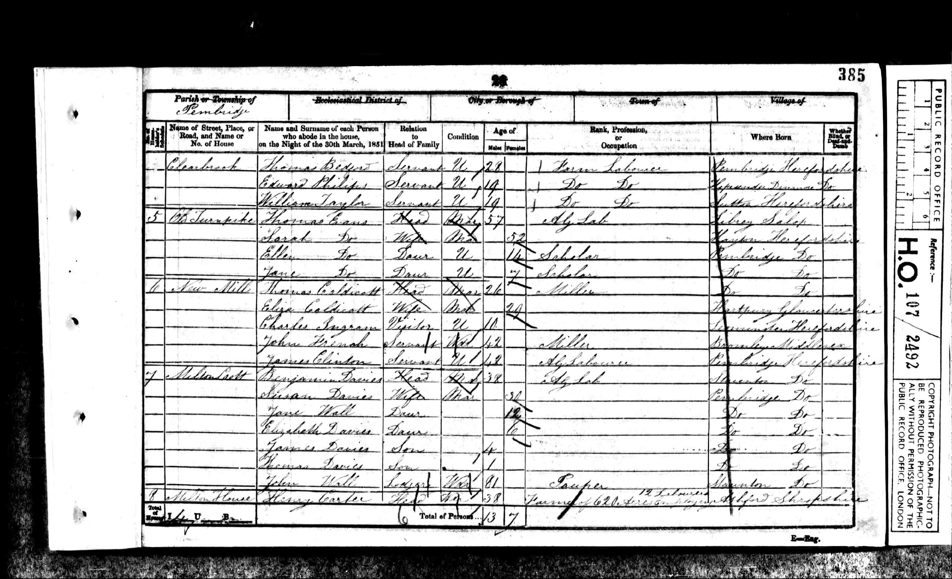 1851: Milton Leett, Pembridge, Herefordshire