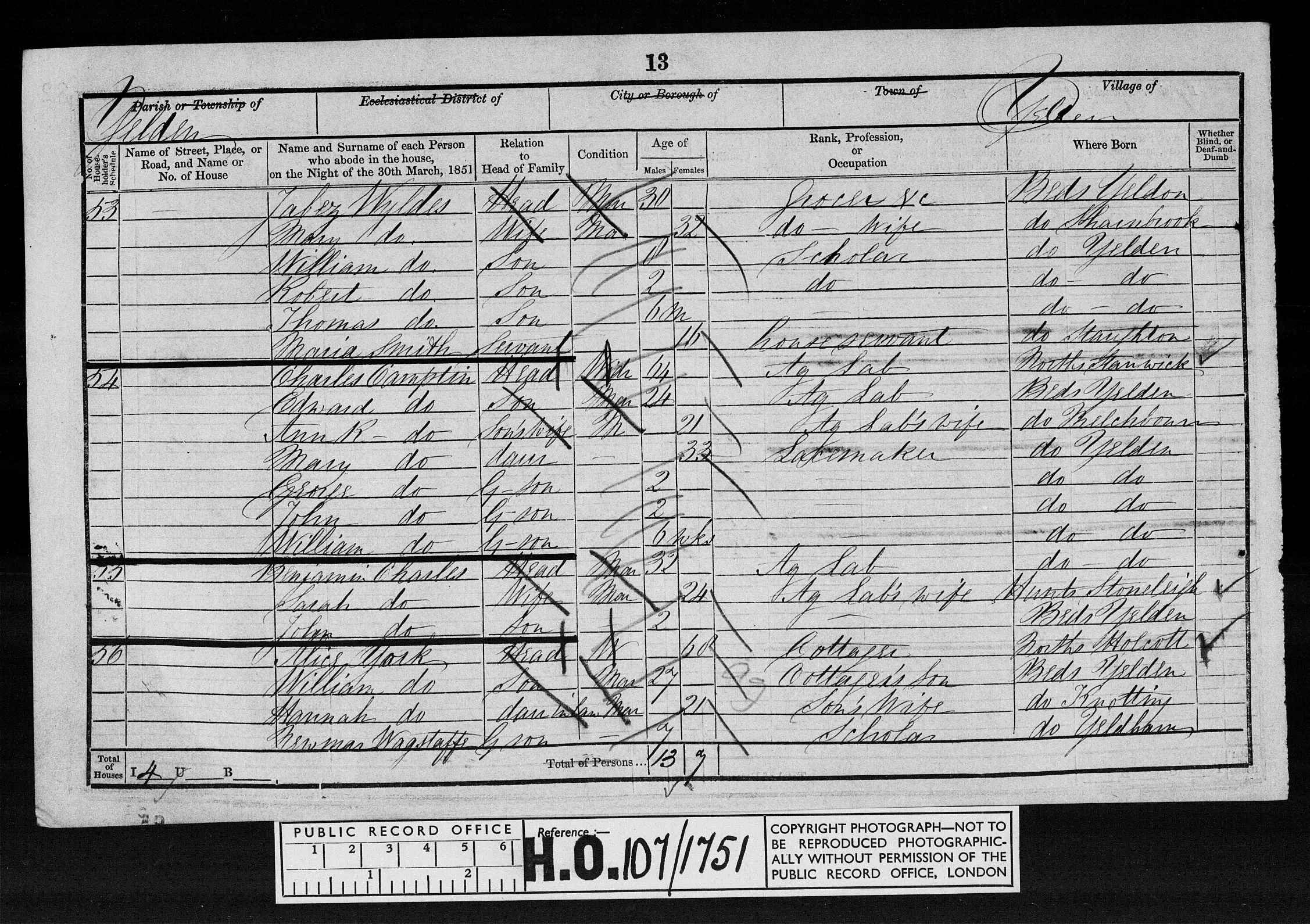 1851: Yelden, Bedfordshire