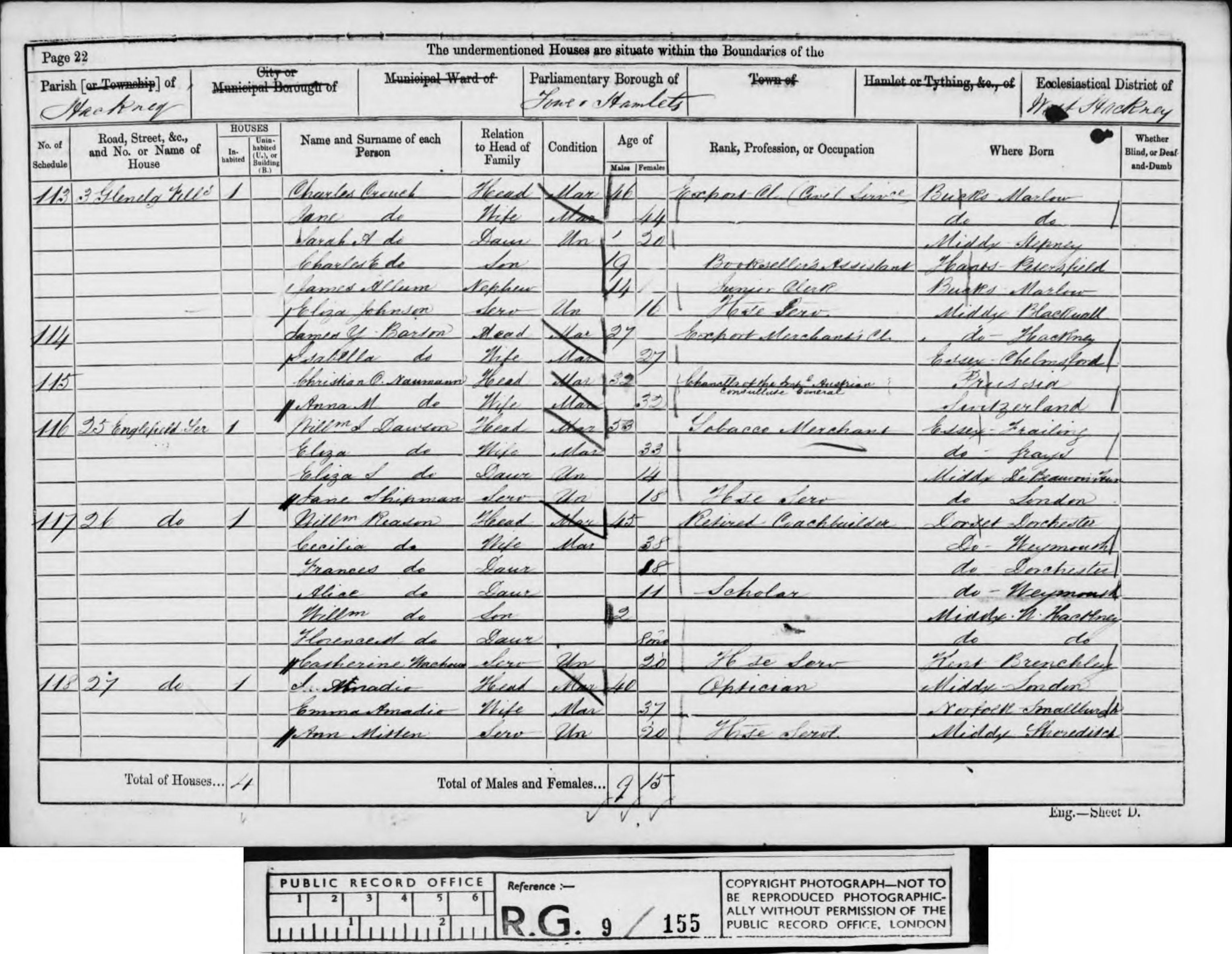 1861: 25 Englefield Terrace, Hackney, Middlesex, Middlesex