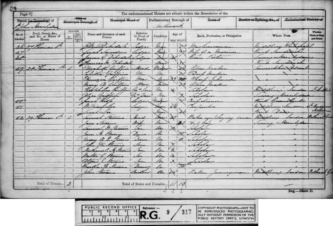 1861: 29, Thomas Street, St John Horselydown, Southwark, London, Surrey