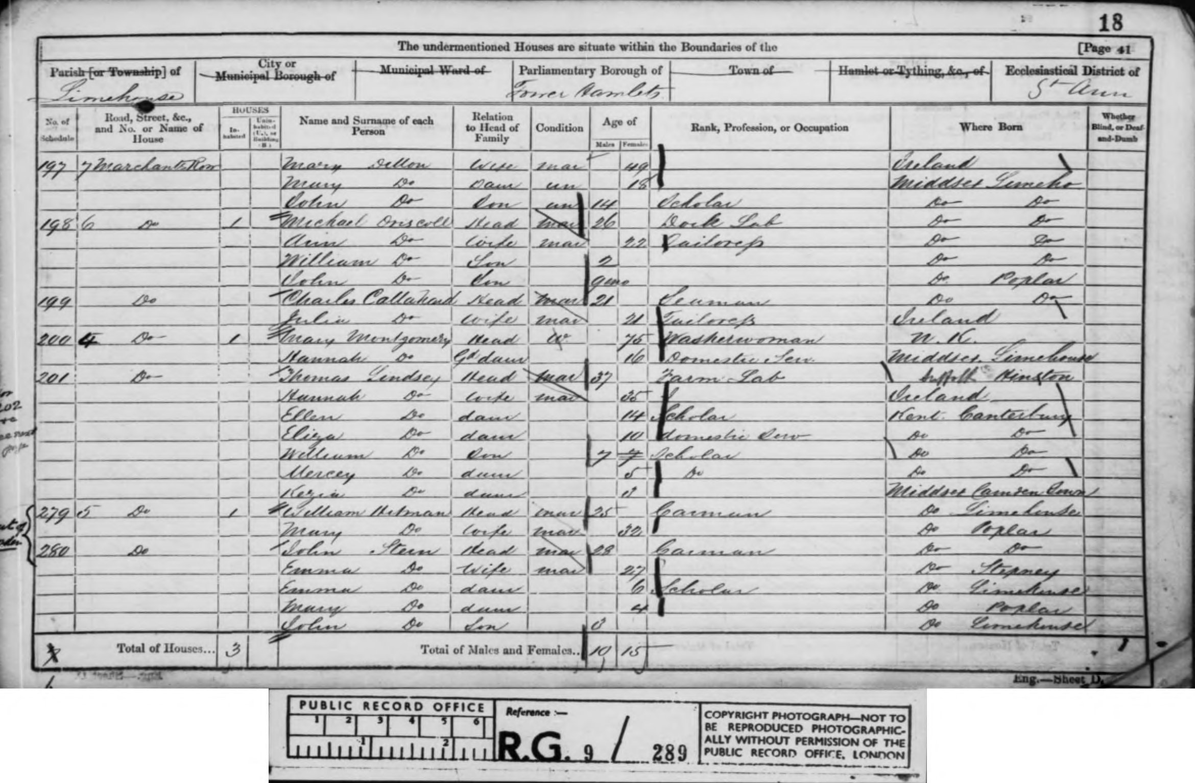 1861: 5, Marchants Row, Limehouse, London, Middlesex