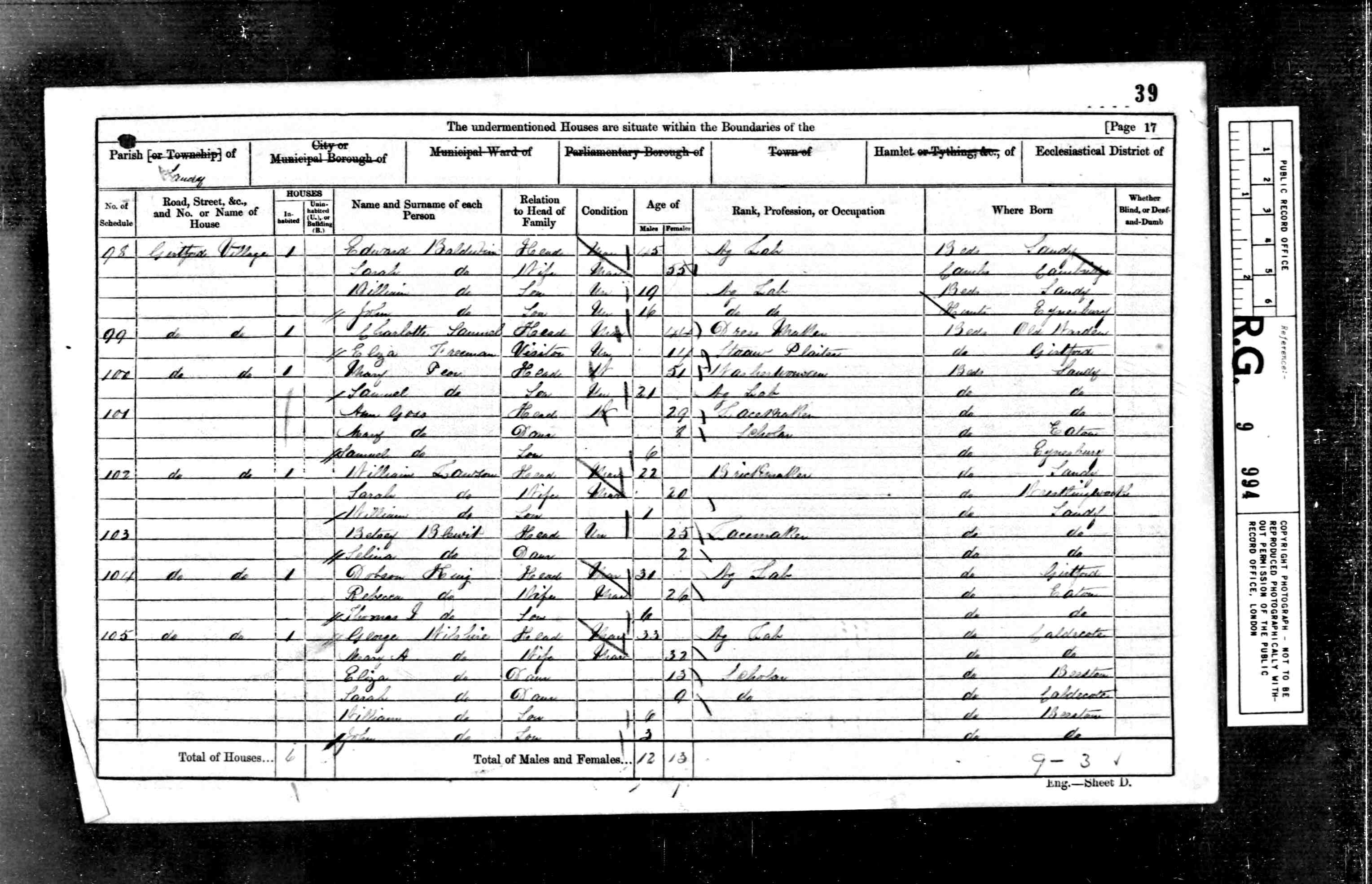 1861: Girtford Village, Sandy, Bedfordshire, Bedfordshire