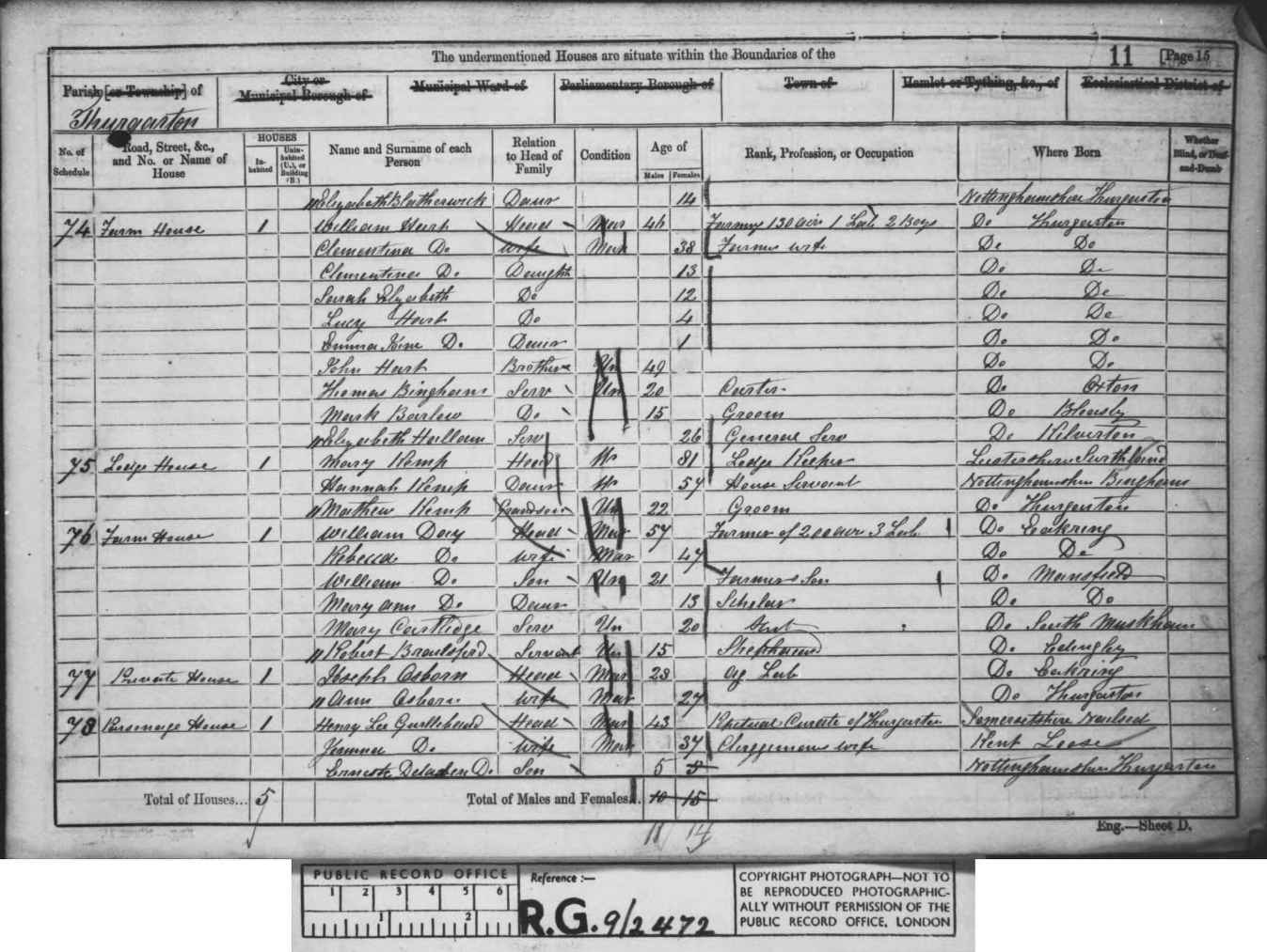 1861: Parsonage House, Thurgarton Hill, Thurgarton, Nottinghamshire