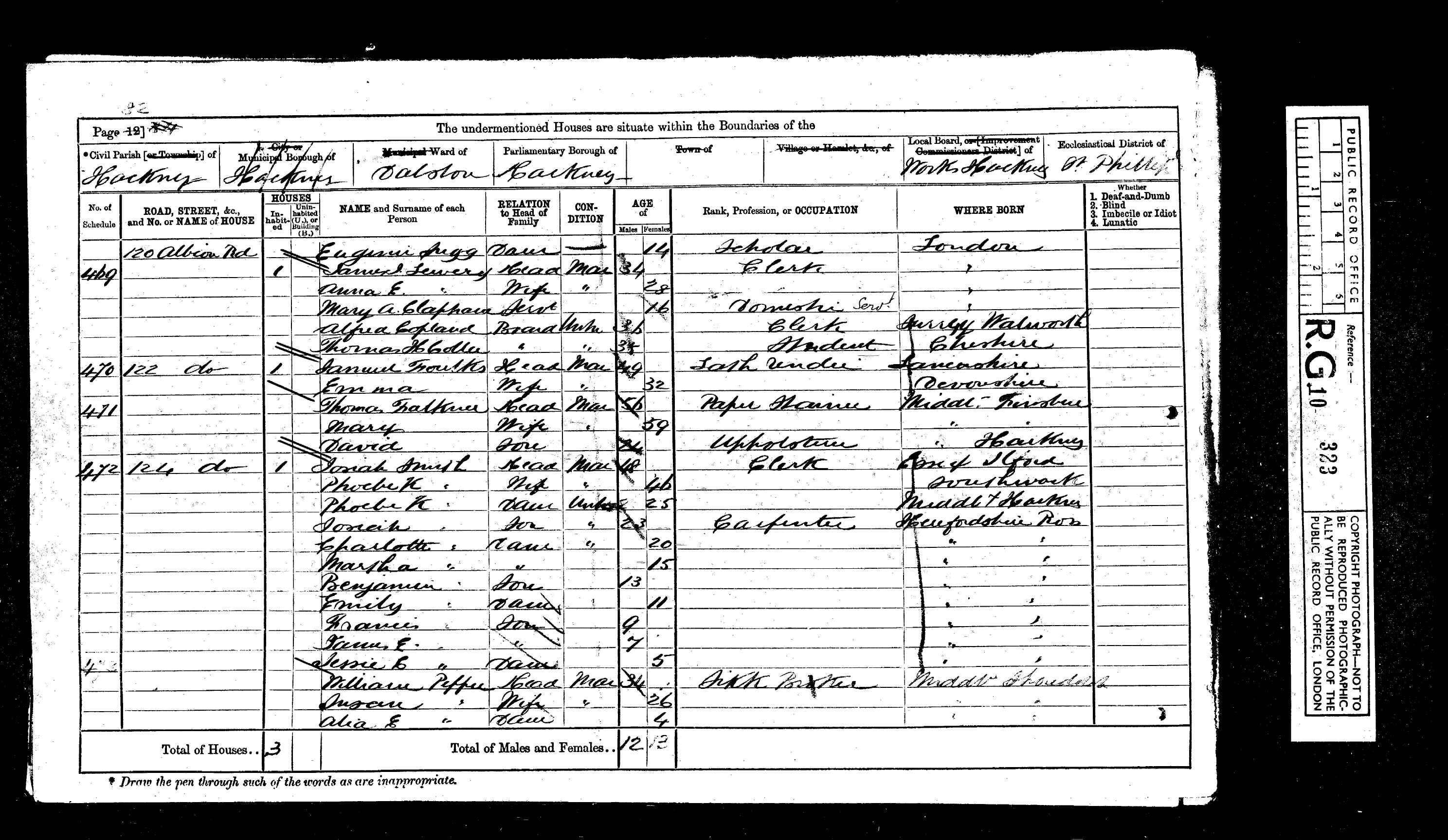 1871: Albion Rd, Hackney, London, Middlesex