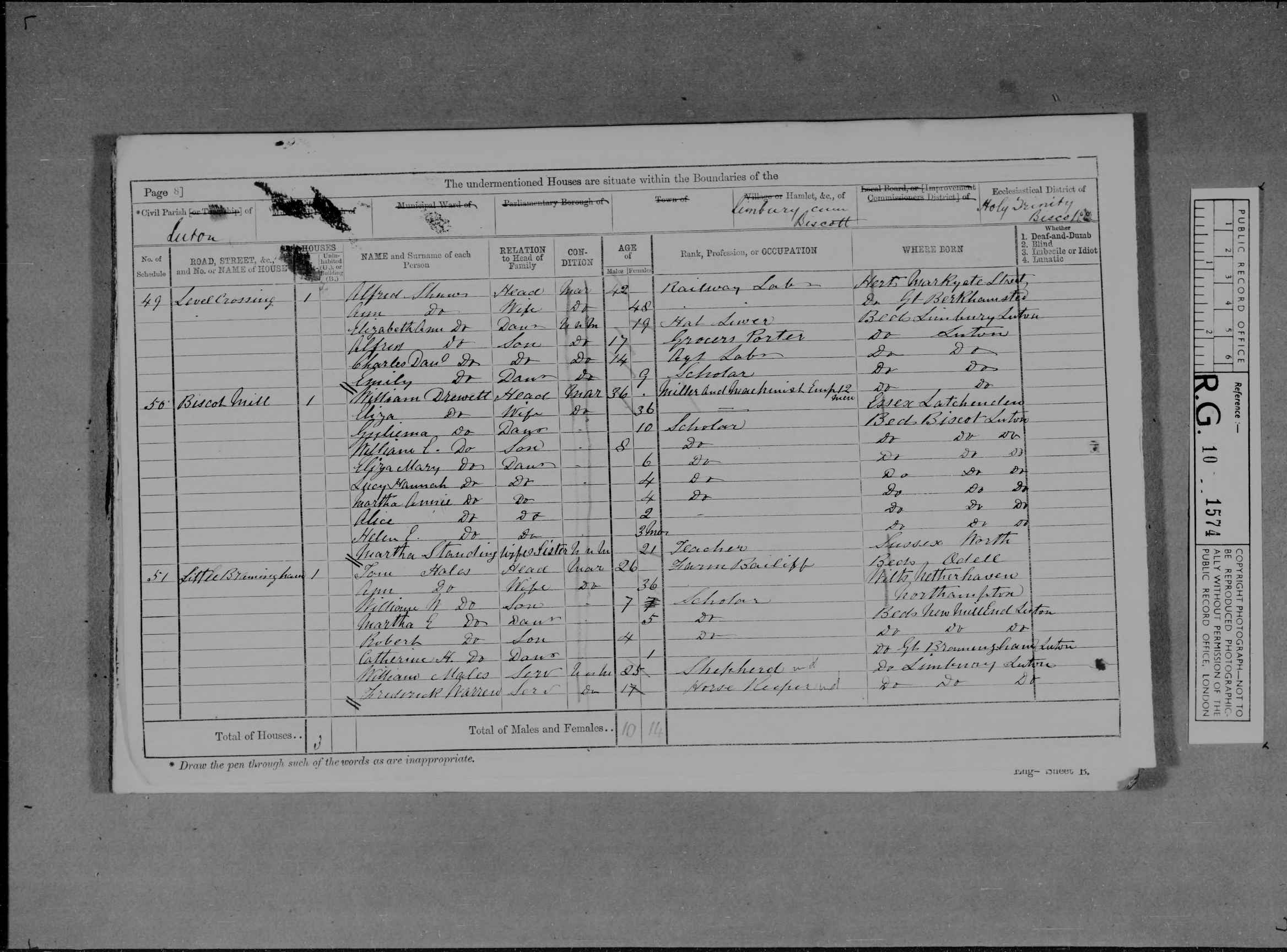 1871: Bramingham, Little, Luton, Bedfordshire