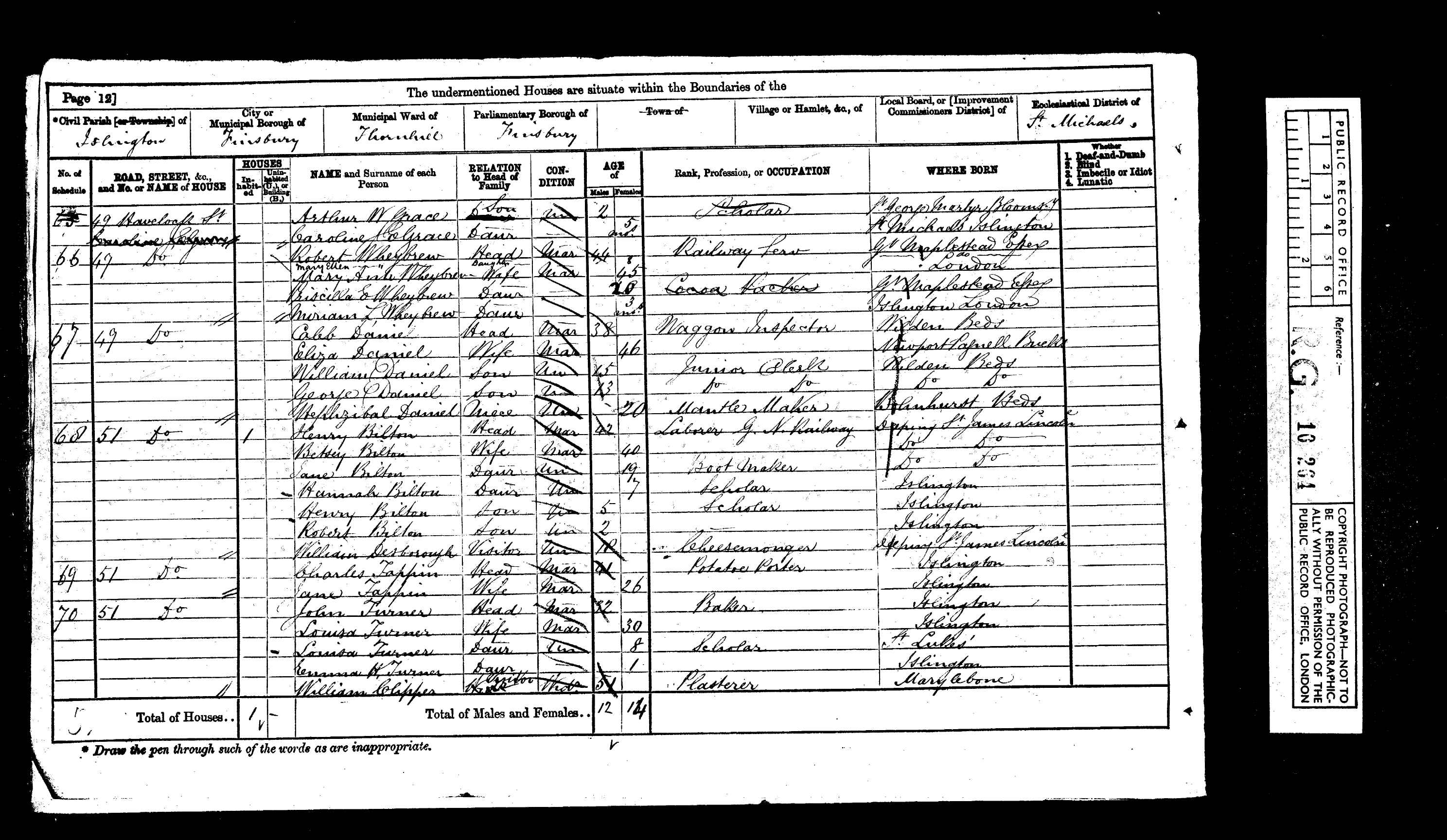 1871: Havelock St, Islington, Finsbury, London, Middlesex