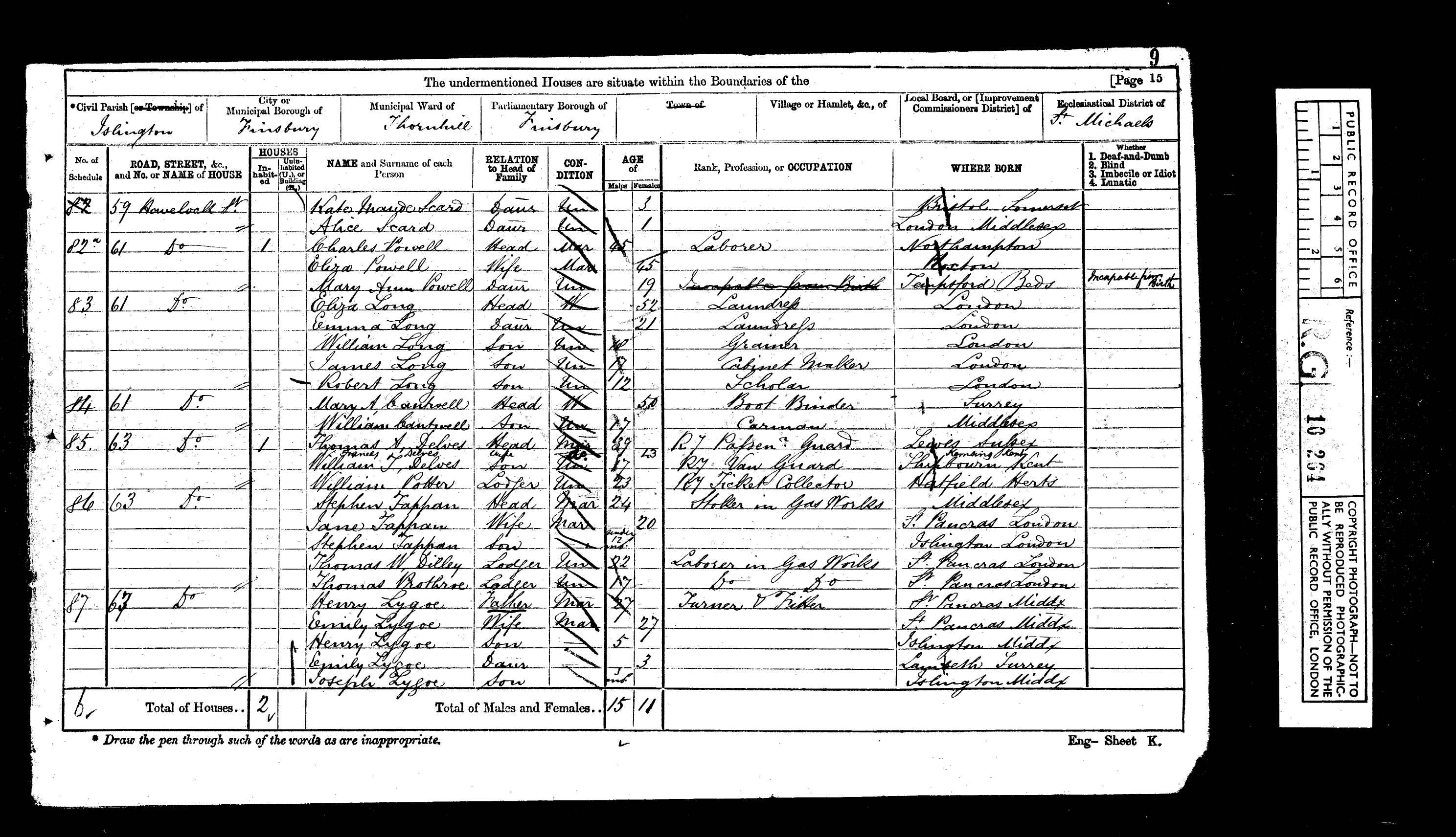 1871: Havelock Street, Islington, Finsbury, London, Middlesex