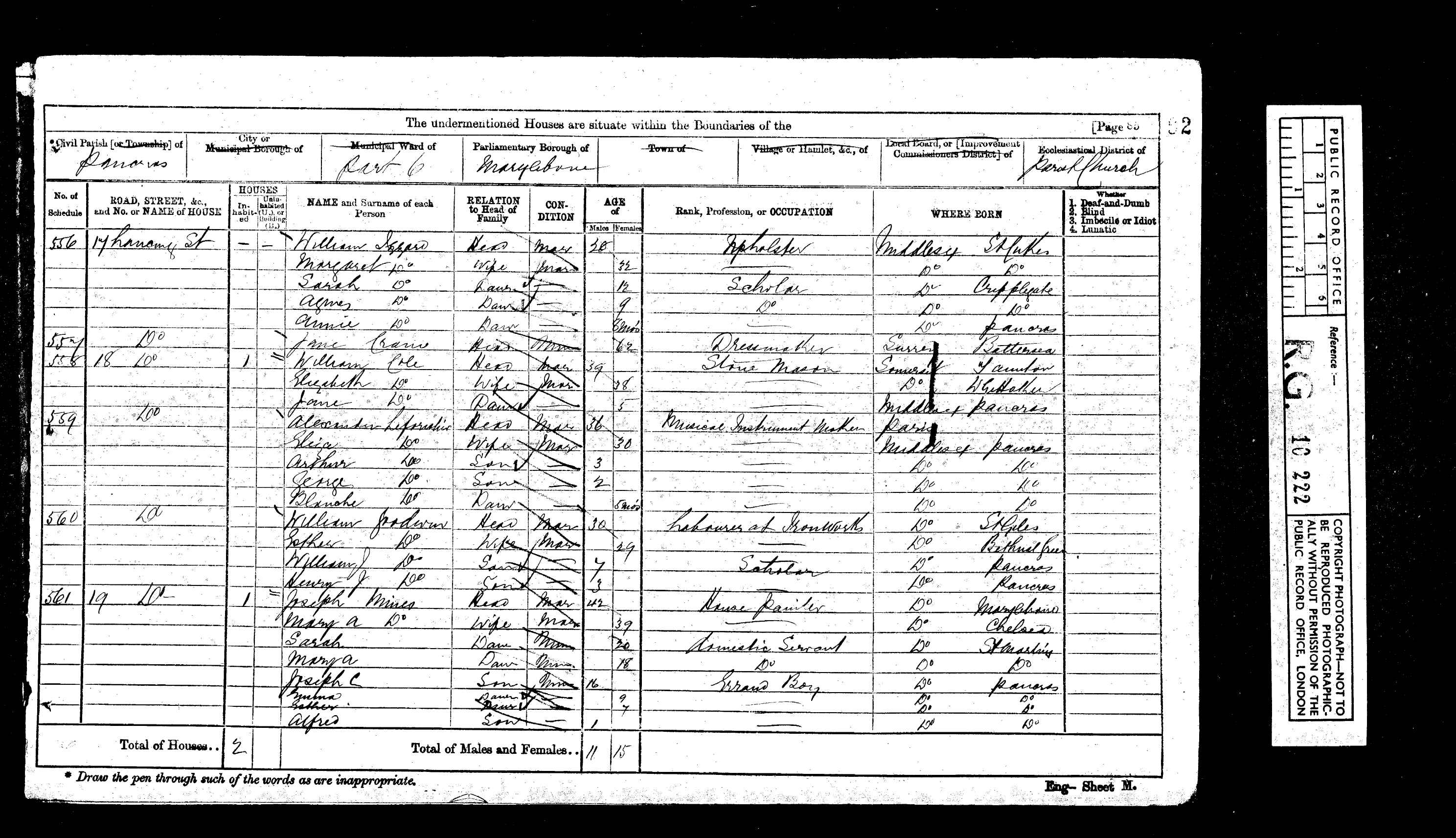 1871: Lancing St, Pancras, London, Middlesex
