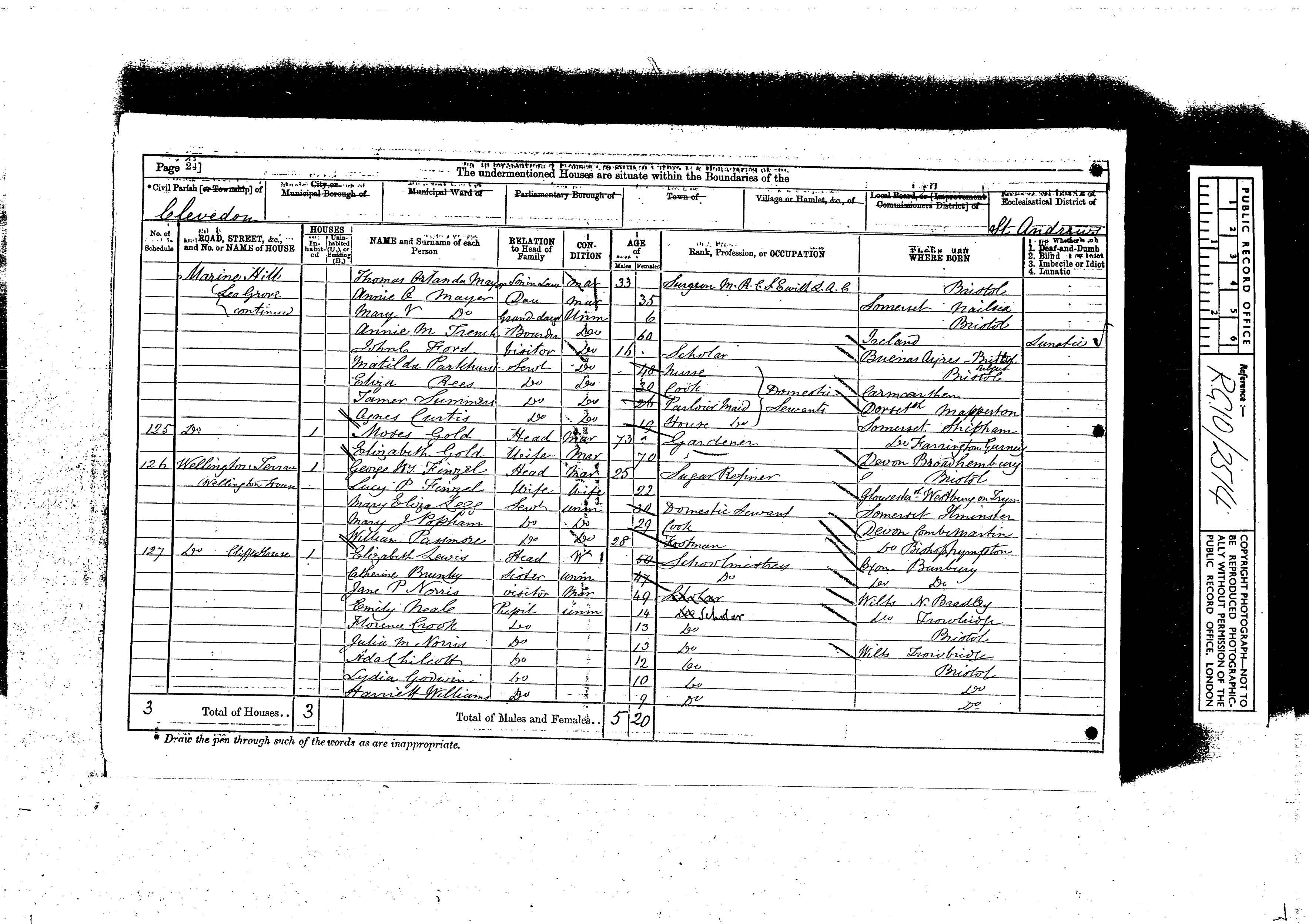 1871: Marine Hill Lea Grove, Clevedon, Somersetshire