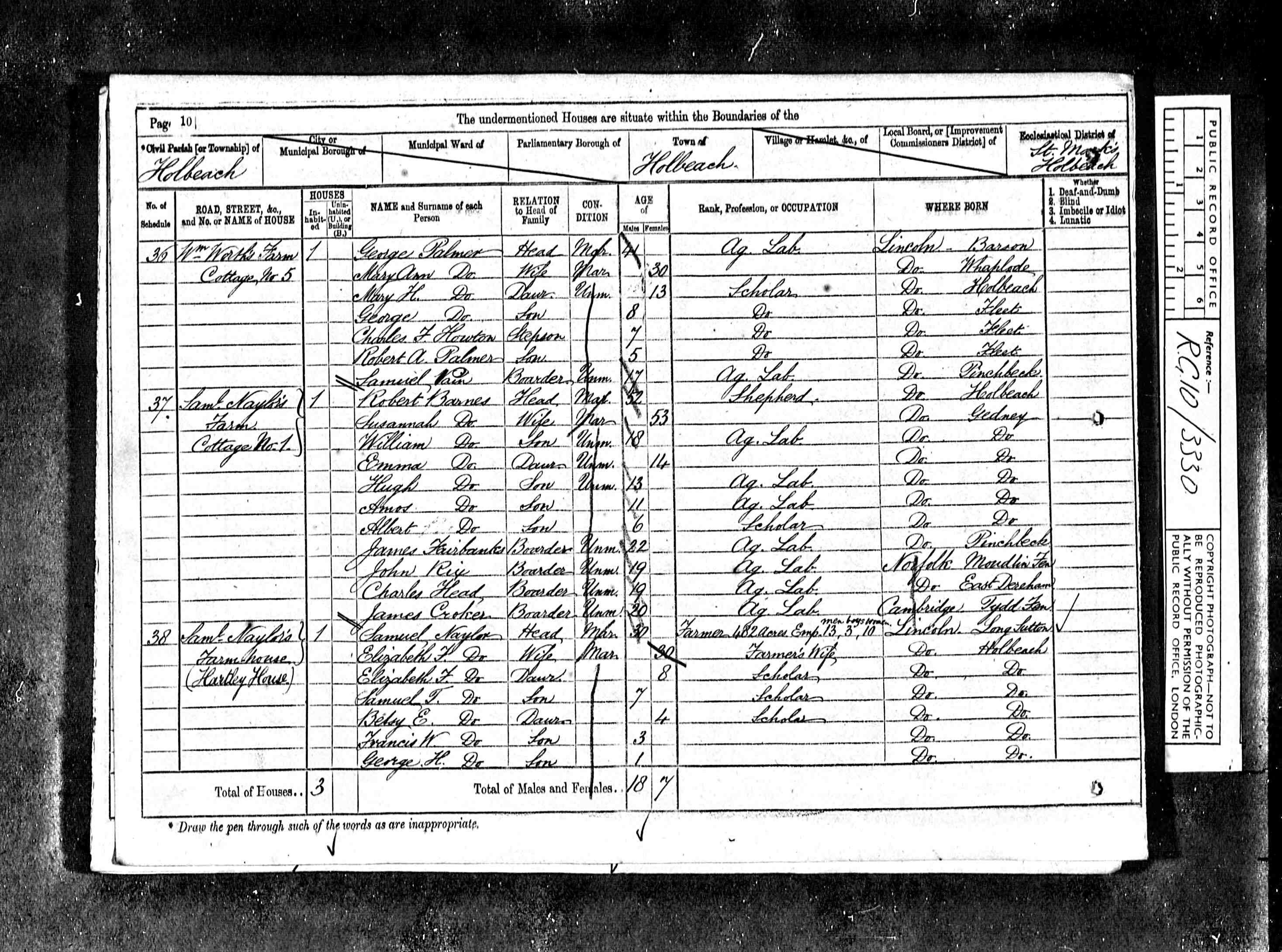 1871: Samuel Naylors Farm, Cottach No. 1, Holbeach, Lincolnshire