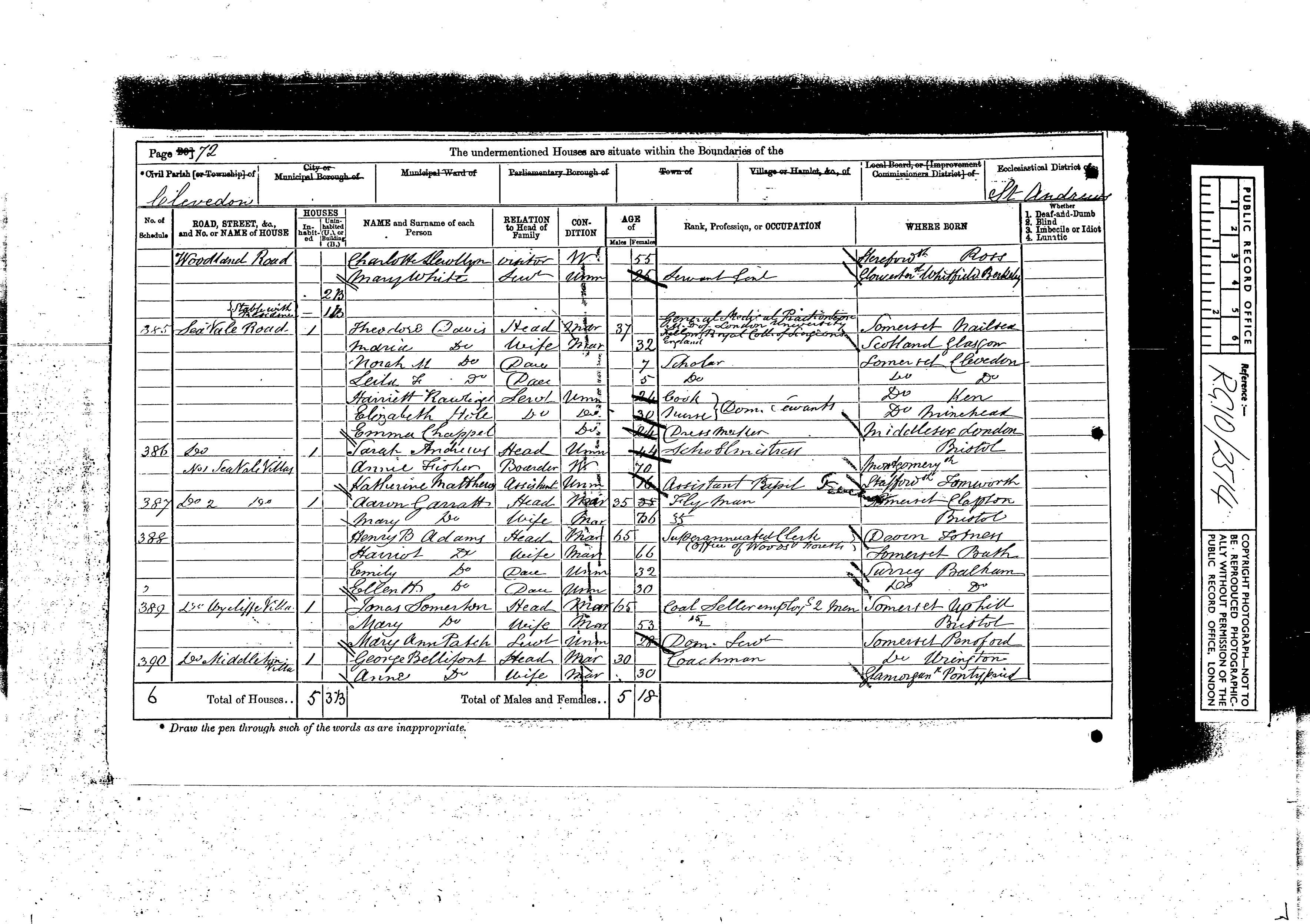 1871: Sea Vale Road, Clevedon, Somersetshire