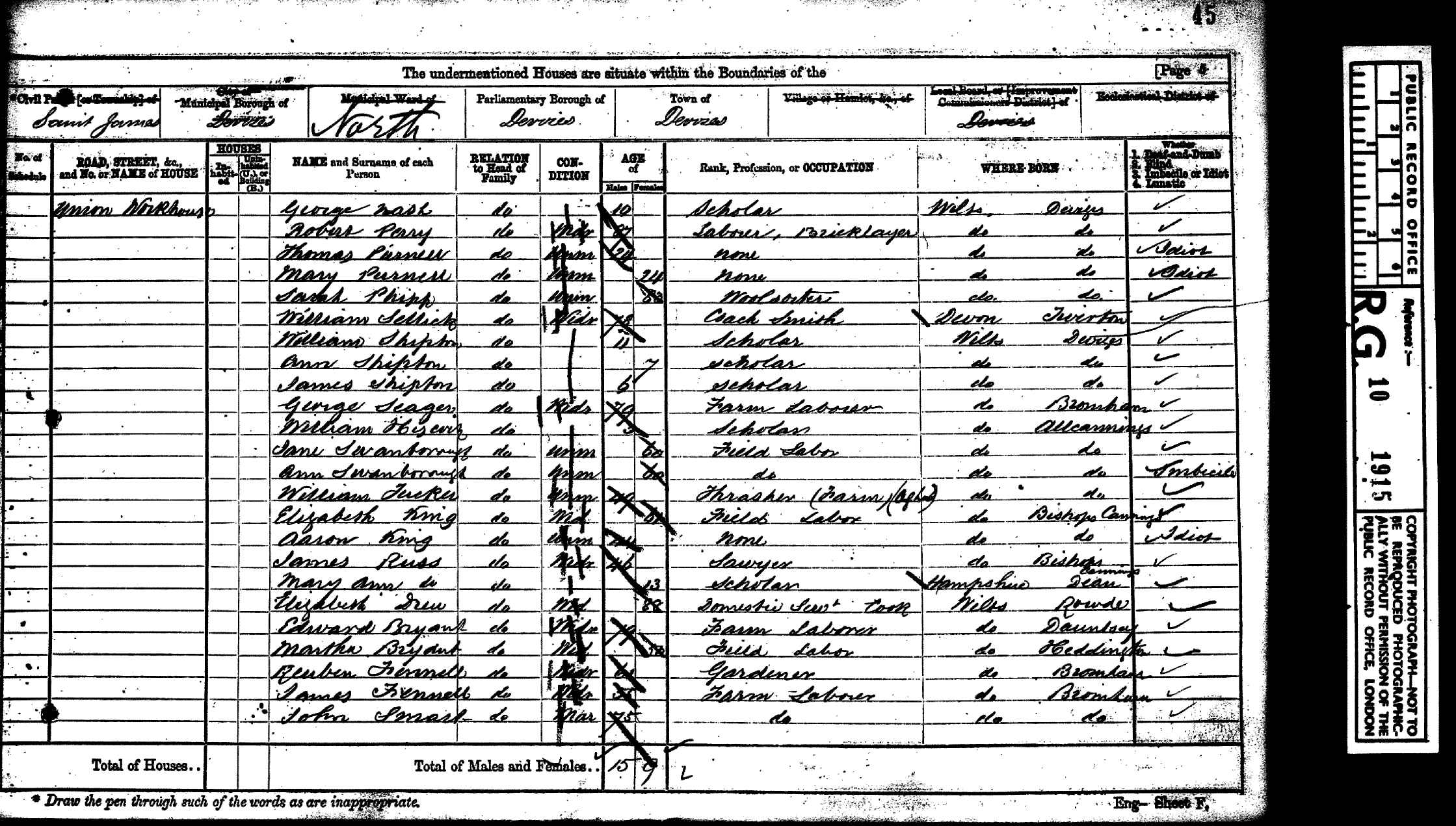 1871: Union Workhouse, Devizes (St James), Wiltshire