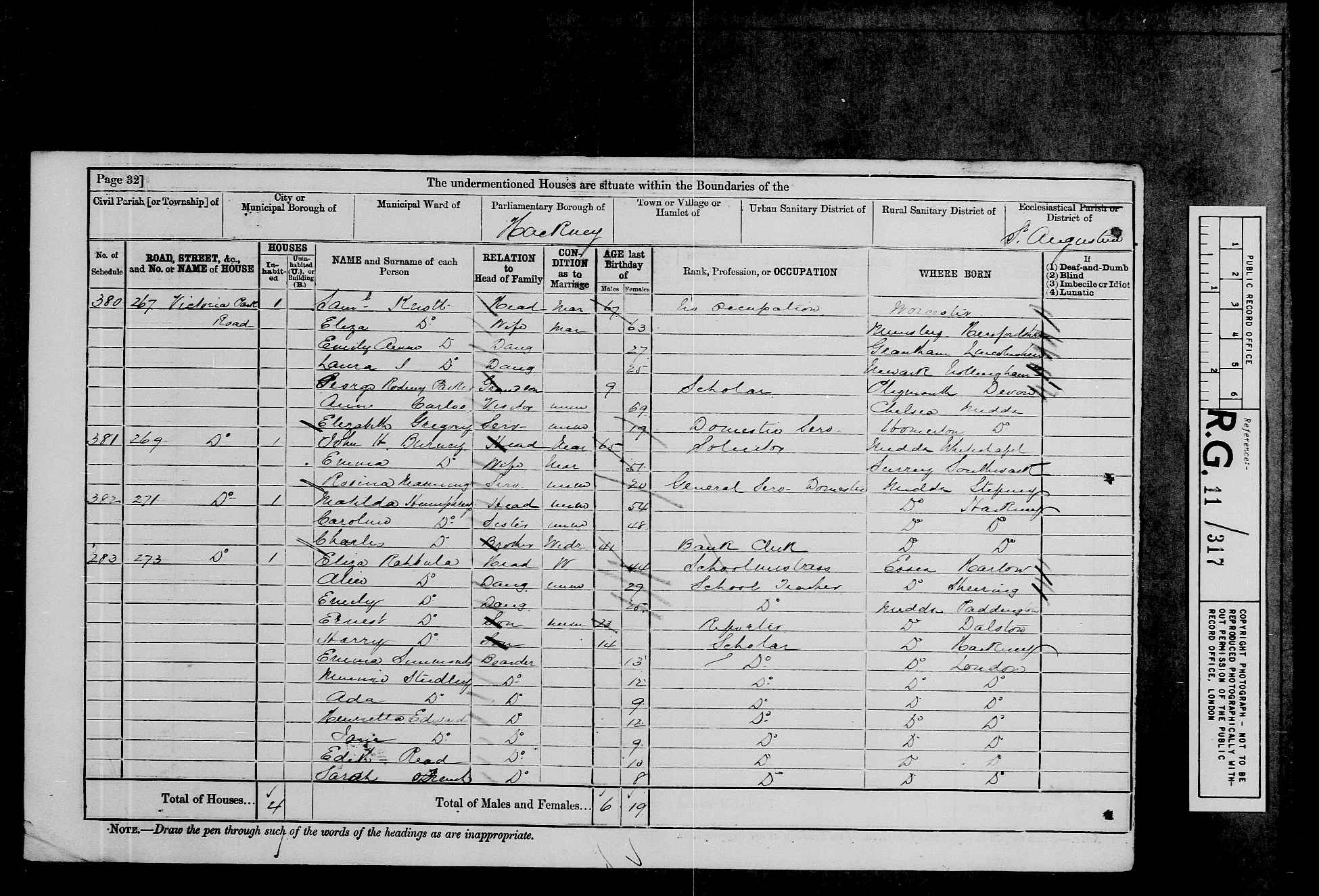 1881: 271, Victoria Park Road, Hackney, Middlesex