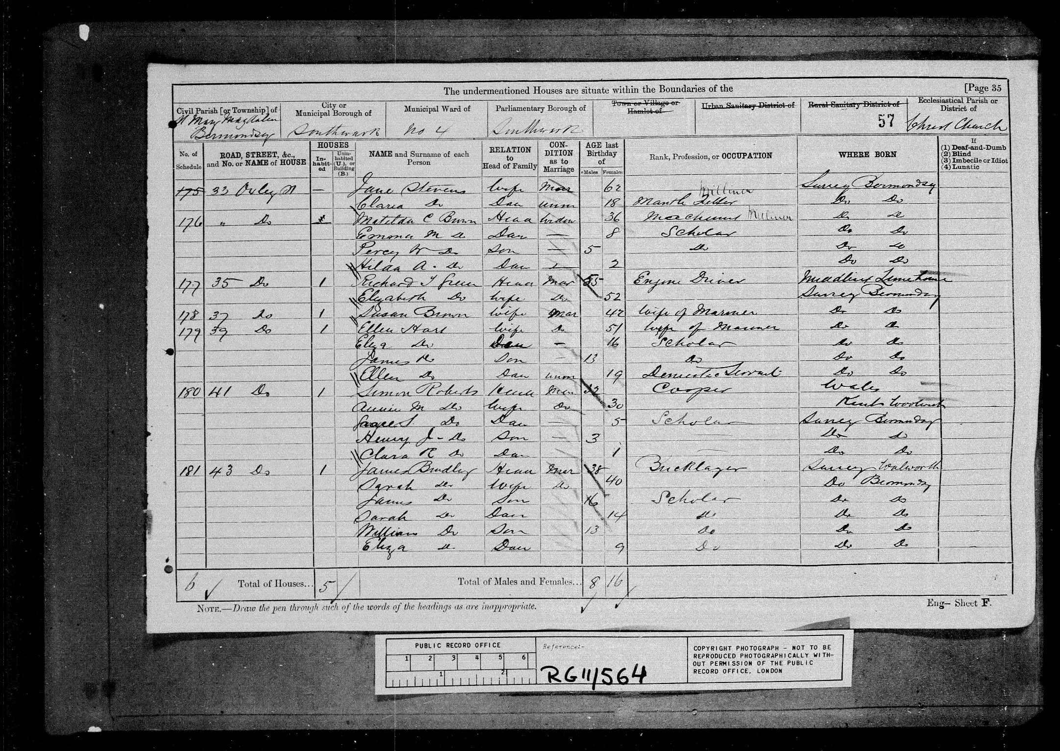 1881: 33, Oxly St, Bermondsey, London, Surrey