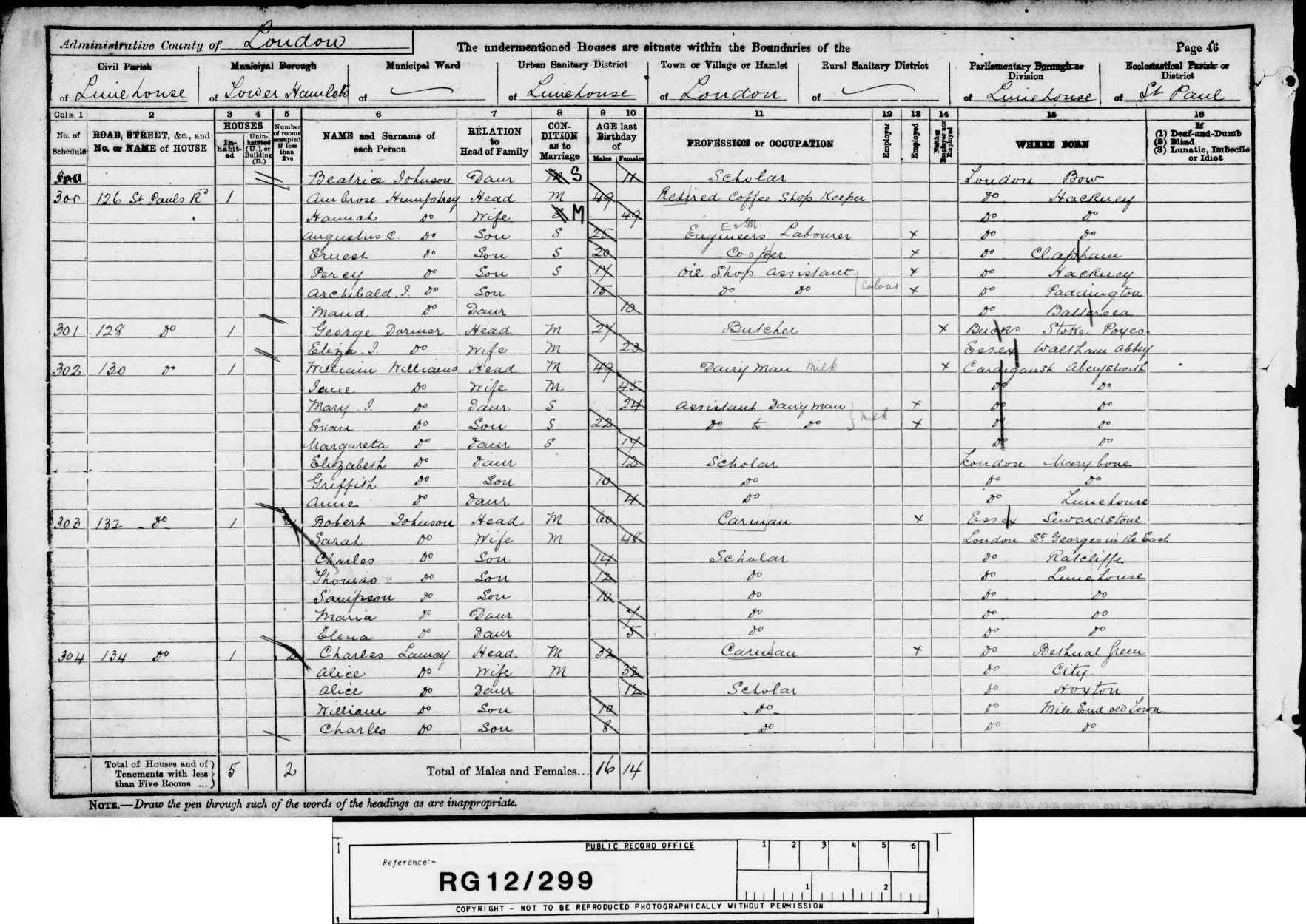 1891: 126, St Pauls Road, Limehouse, London, Tower Hamlets, London