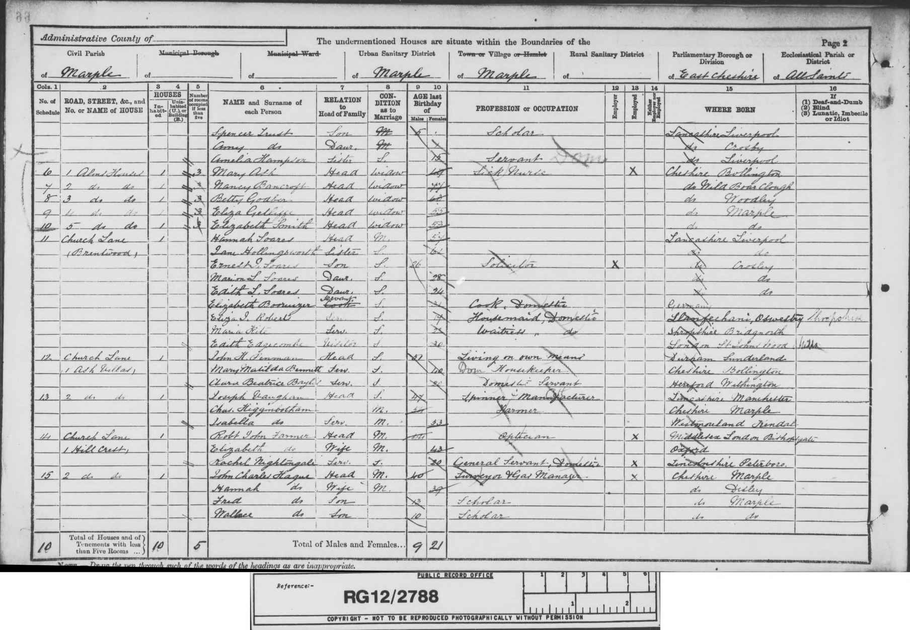 1891: 1, Hill Crest, Church Lane, Marple, Cheshire