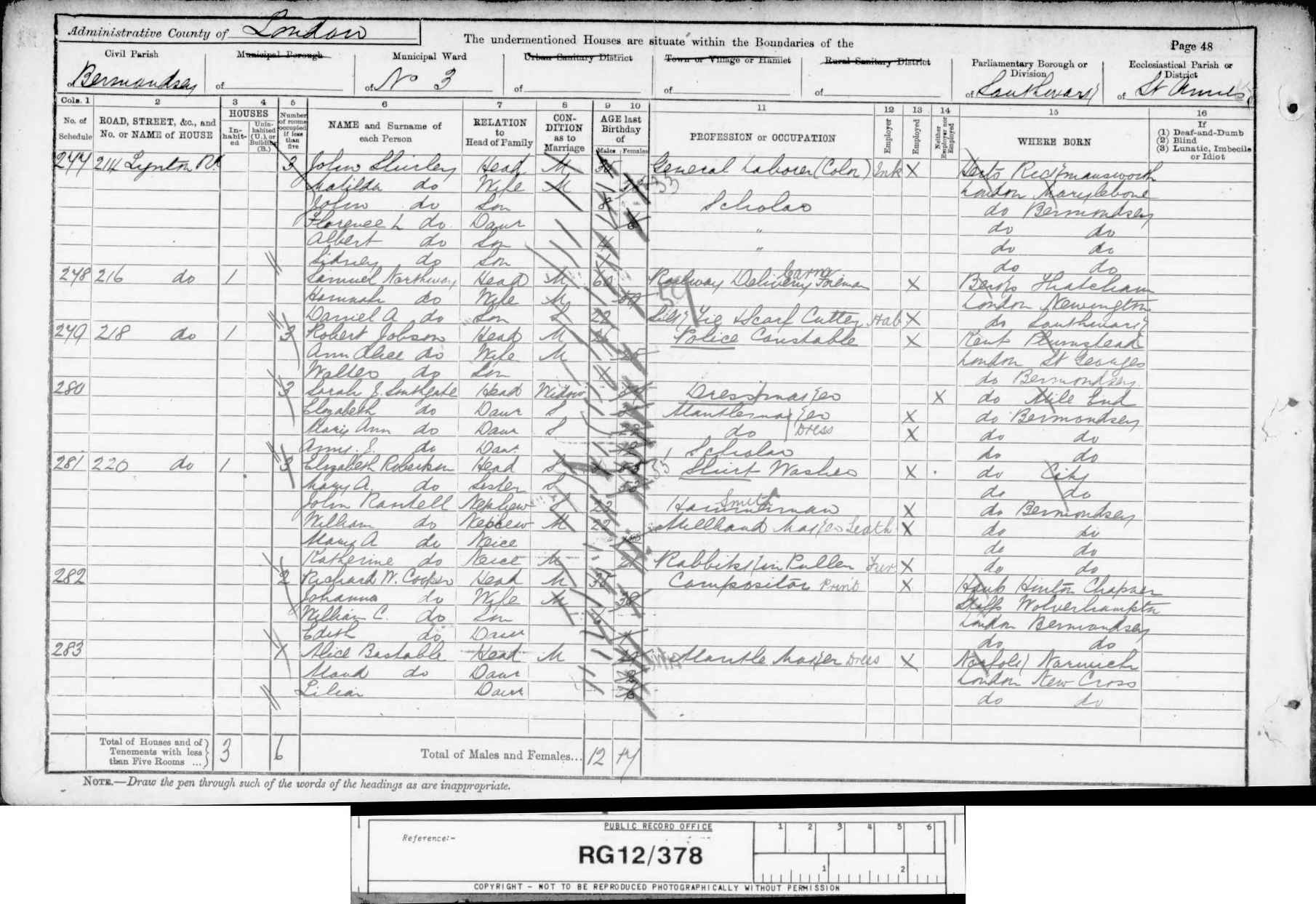 1891: 220, Lynton Road, Bermondsey, London