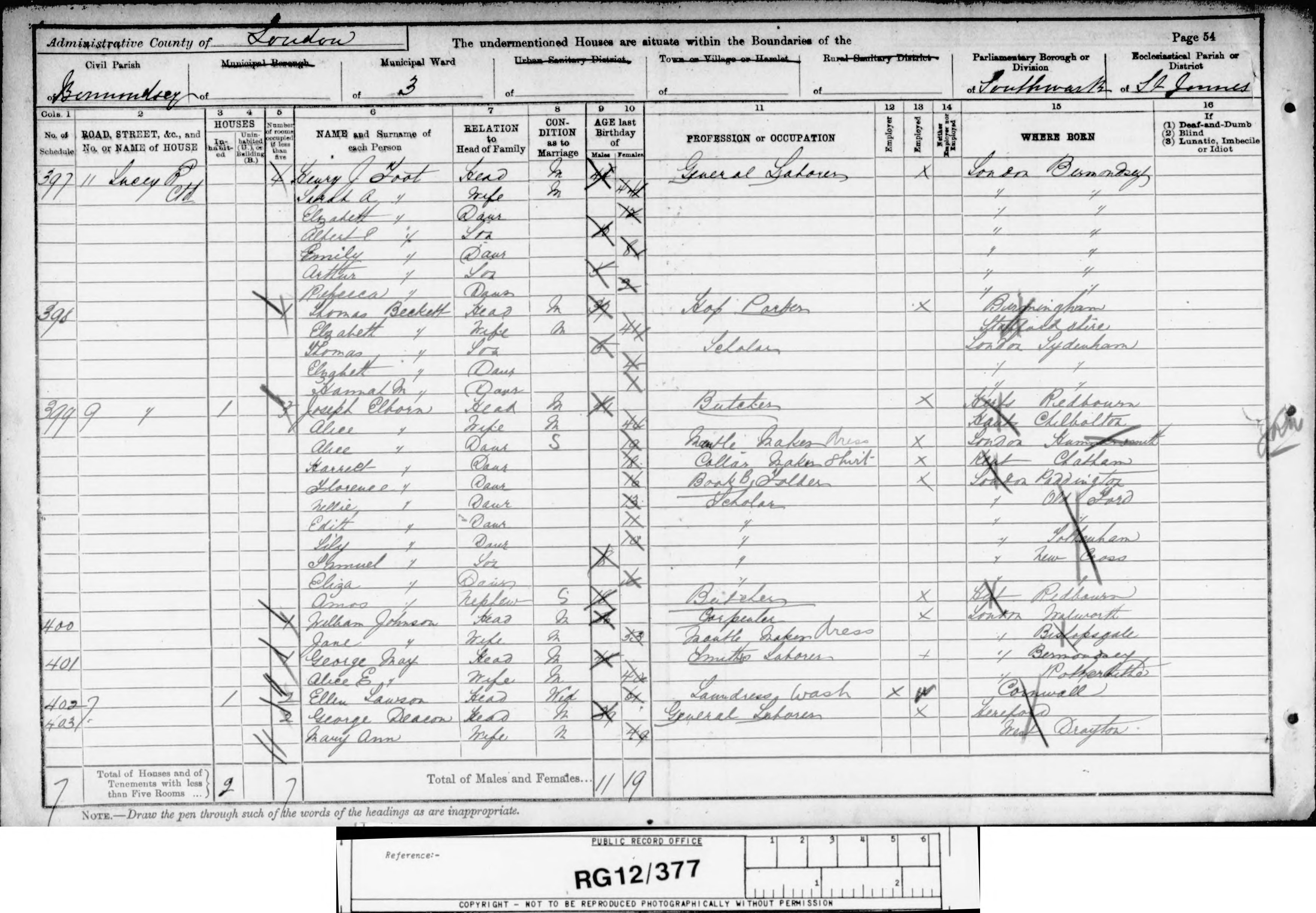 1891: 9 Lucey Road, Bermondsey, London