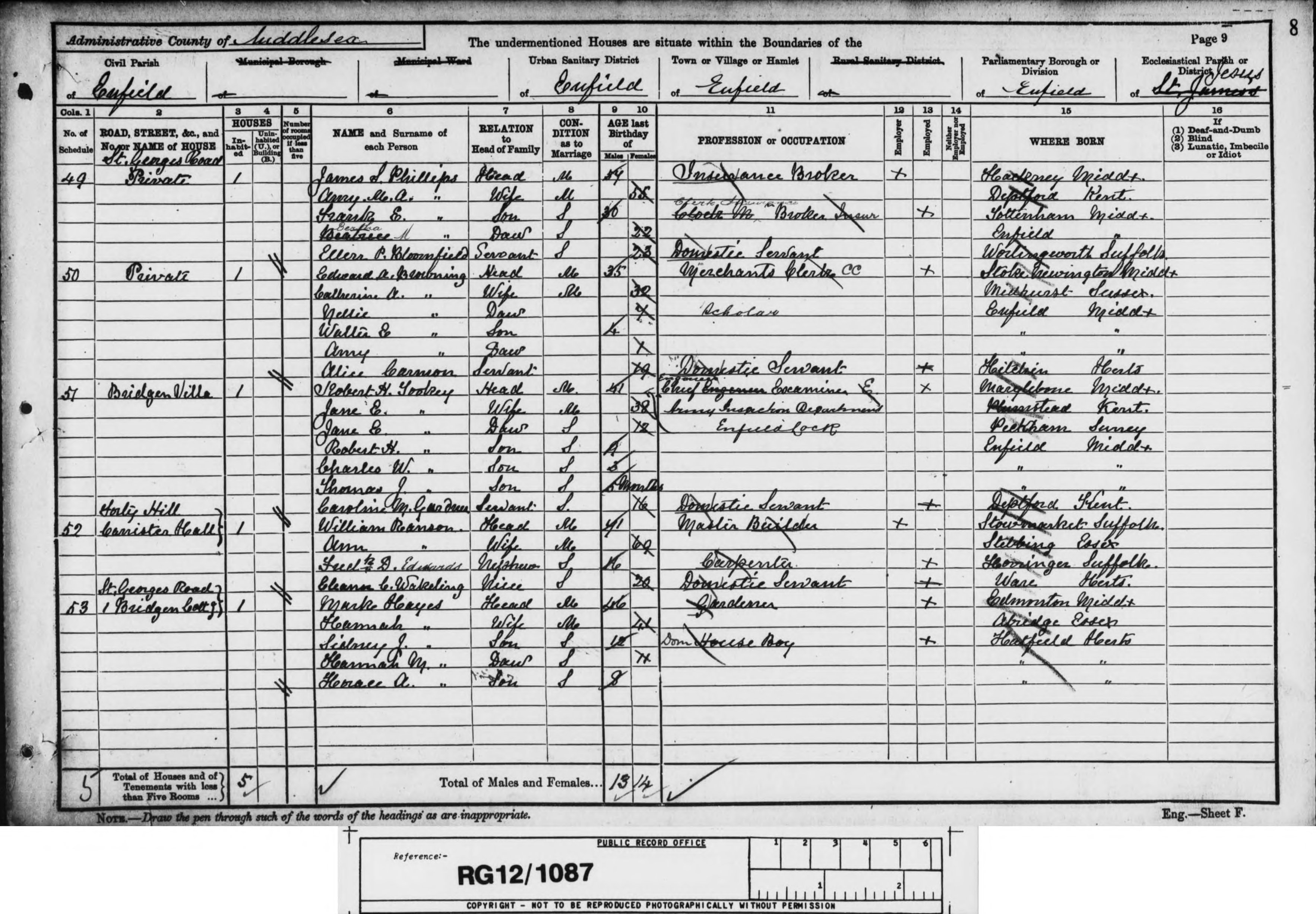 1891: Canister Hall, Forty Hill, Enfield, Middlesex