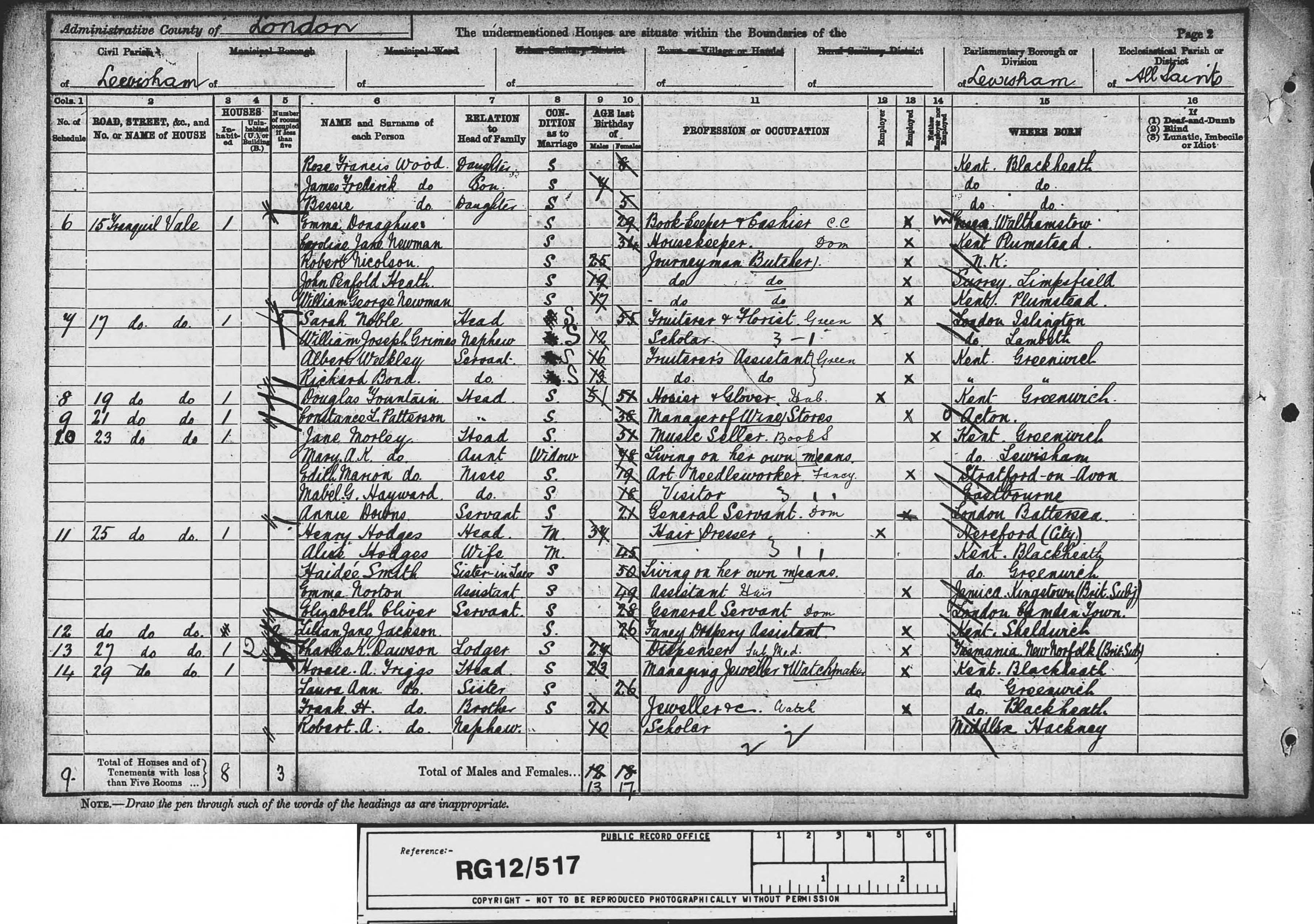 1891: Tranquill Vale, Lewisham, London, Kent