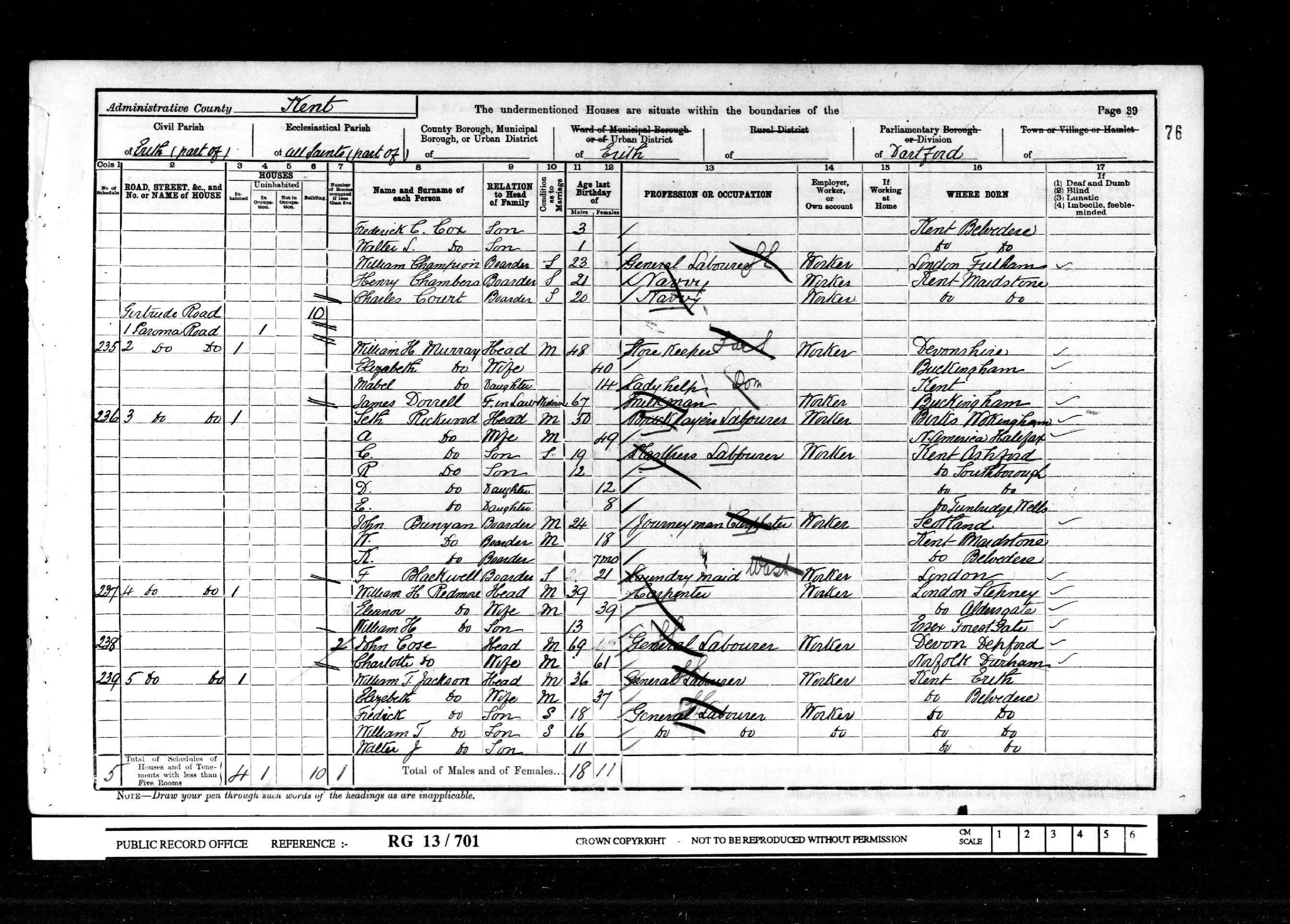 1901: 4 Gertrude Road, Erith, Dartford, Kent