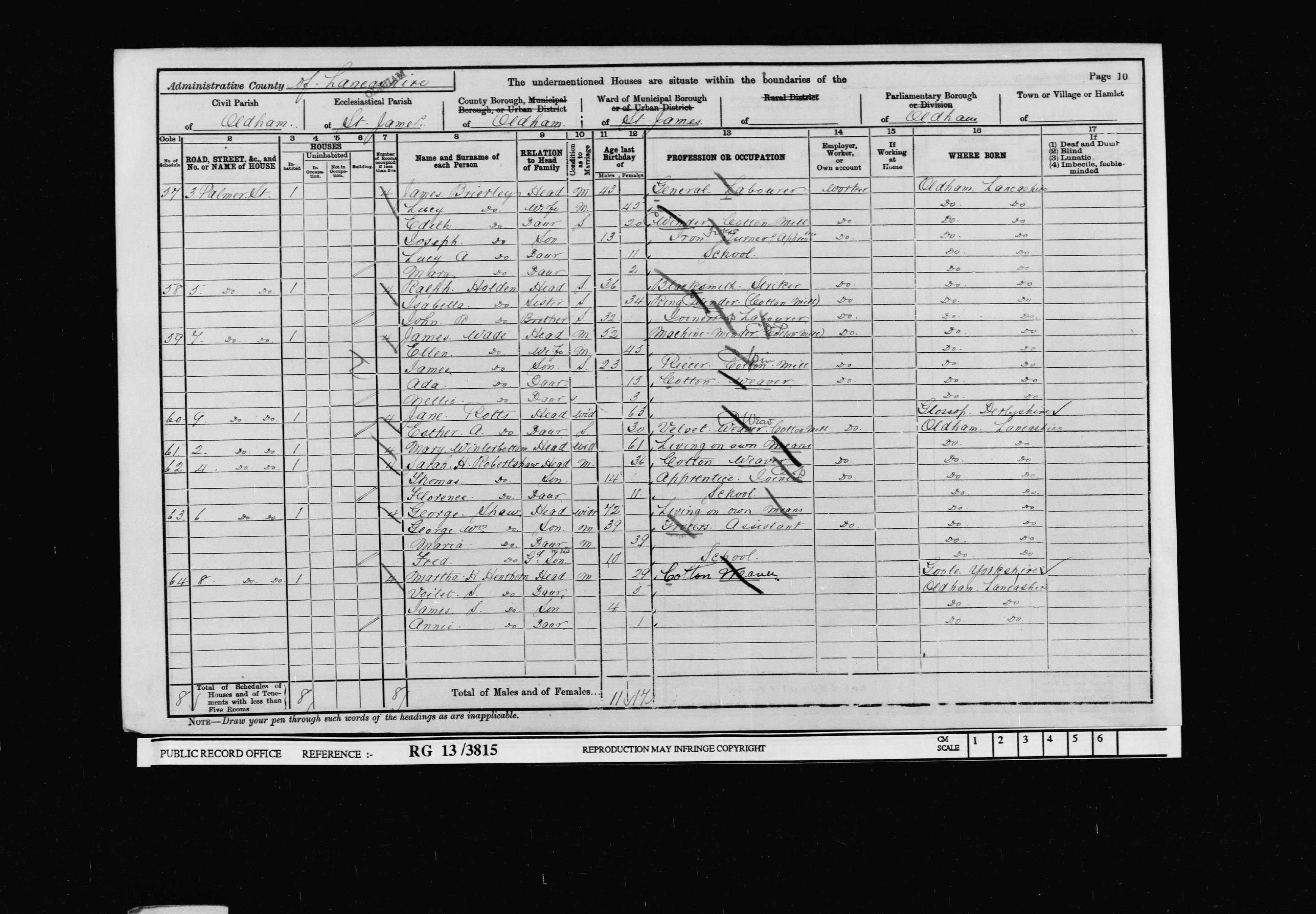 1901: 4, Palmer Street, Oldham, Lancashire